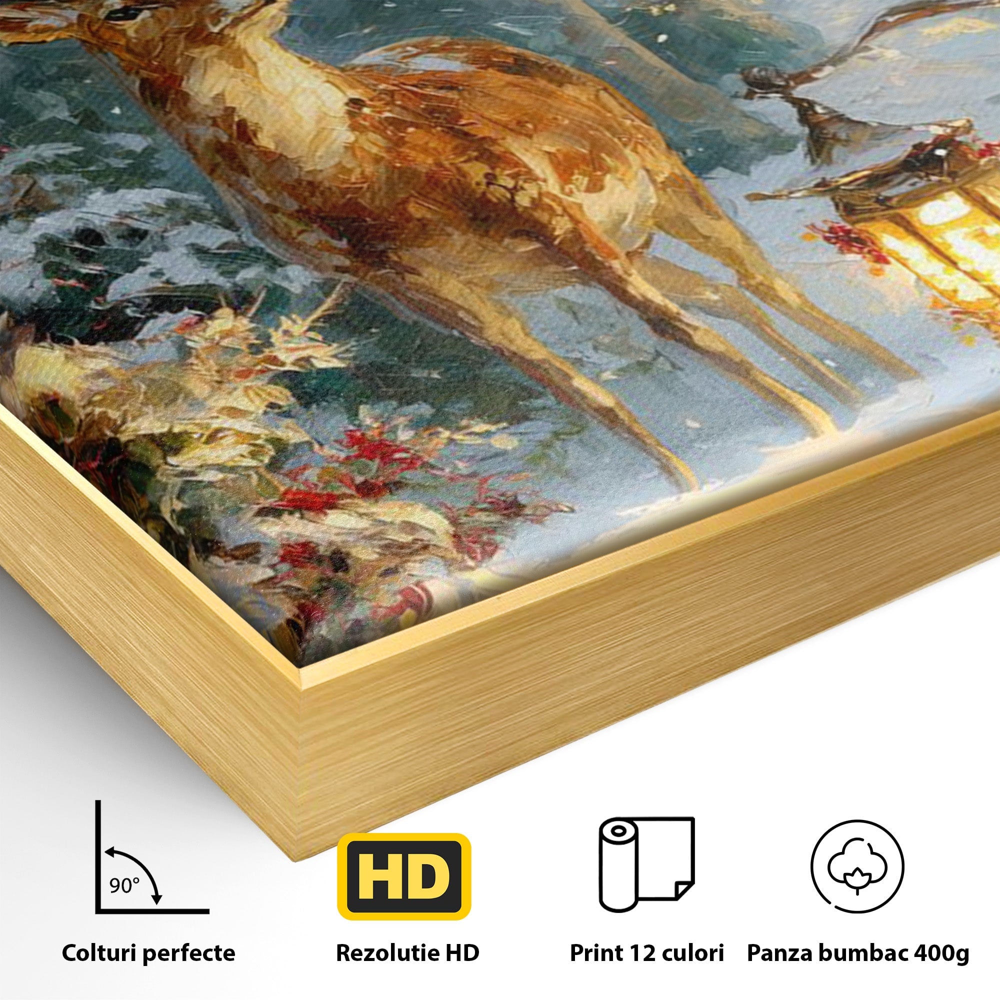 Tablou Canvas Premium LuxCanva® PI1081, Cerbul In Padurea De Iarna, Coarne, Iarna, Padure, Natura, Living, Dormitor, Culori Vibrante
