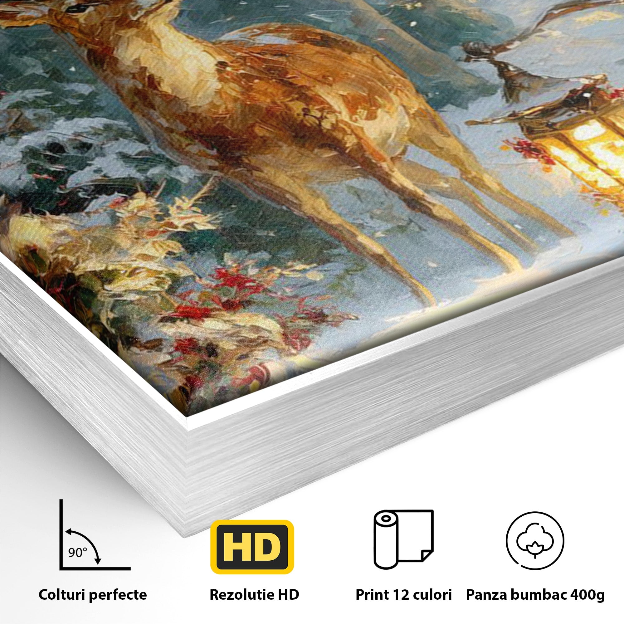 Tablou Canvas Premium LuxCanva® PI1081, Cerbul In Padurea De Iarna, Coarne, Iarna, Padure, Natura, Living, Dormitor, Culori Vibrante