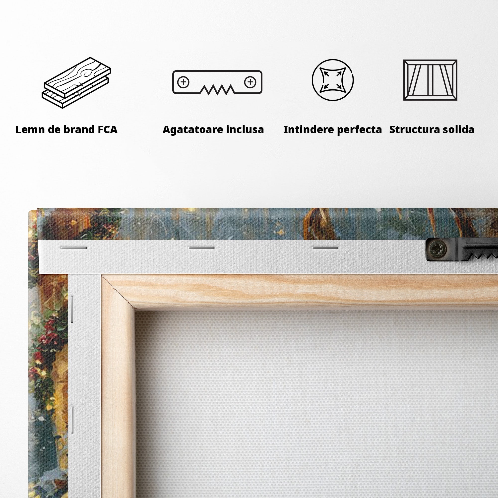 Tablou Canvas Premium LuxCanva® PI1081, Cerbul In Padurea De Iarna, Coarne, Iarna, Padure, Natura, Living, Dormitor, Culori Vibrante