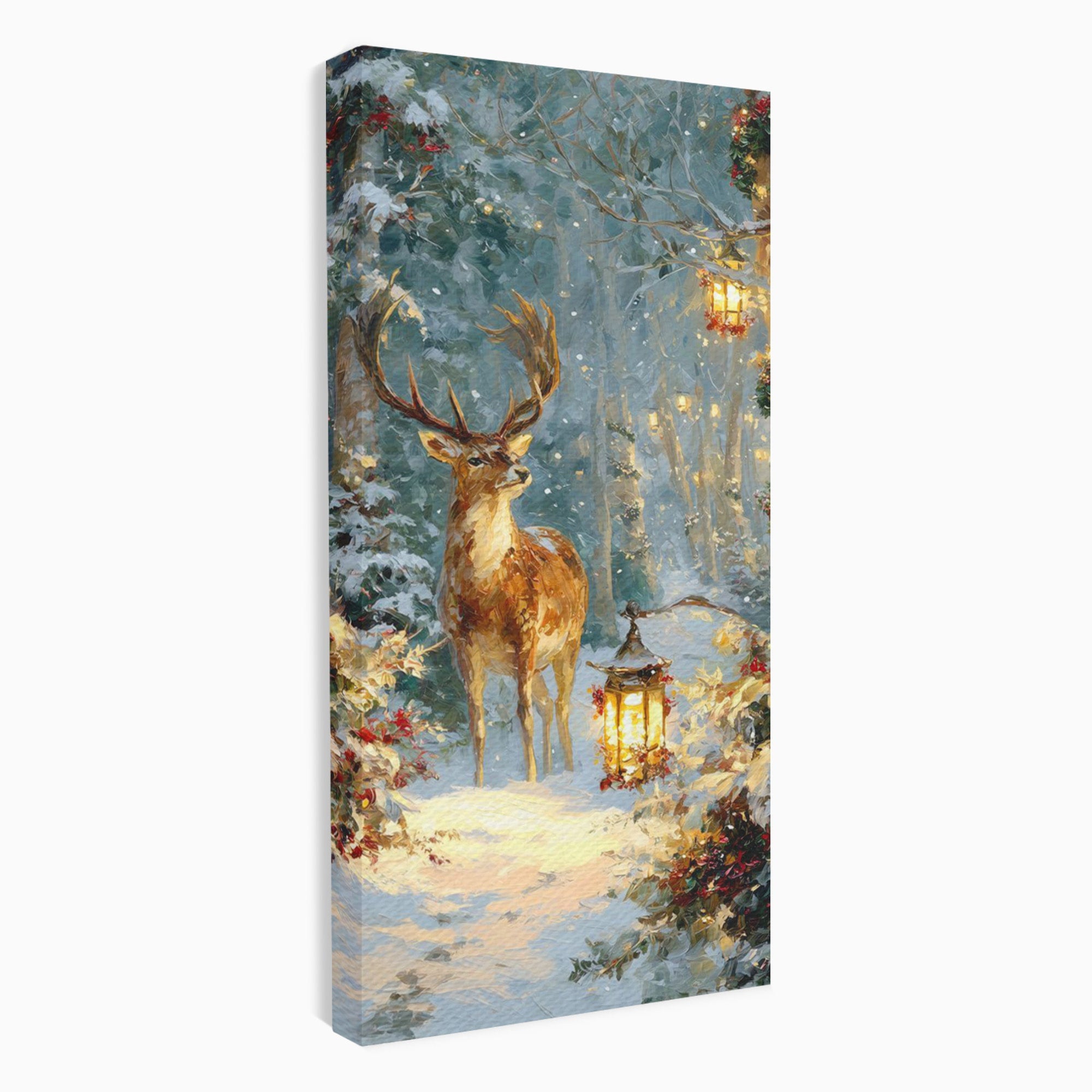 Tablou Canvas Premium LuxCanva® PI1081, Cerbul In Padurea De Iarna, Coarne, Iarna, Padure, Natura, Living, Dormitor, Culori Vibrante