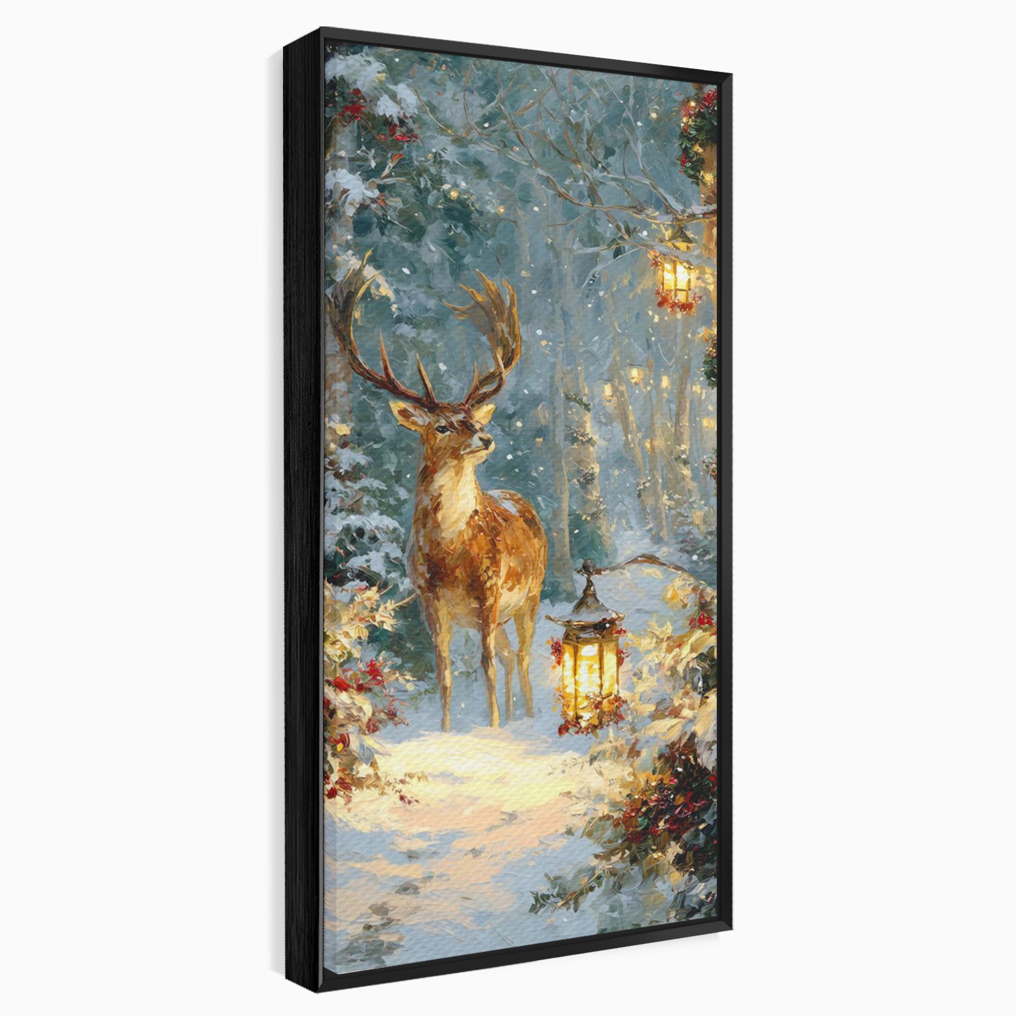 Tablou Canvas Premium LuxCanva® PI1081, Cerbul In Padurea De Iarna, Coarne, Iarna, Padure, Natura, Living, Dormitor, Culori Vibrante
