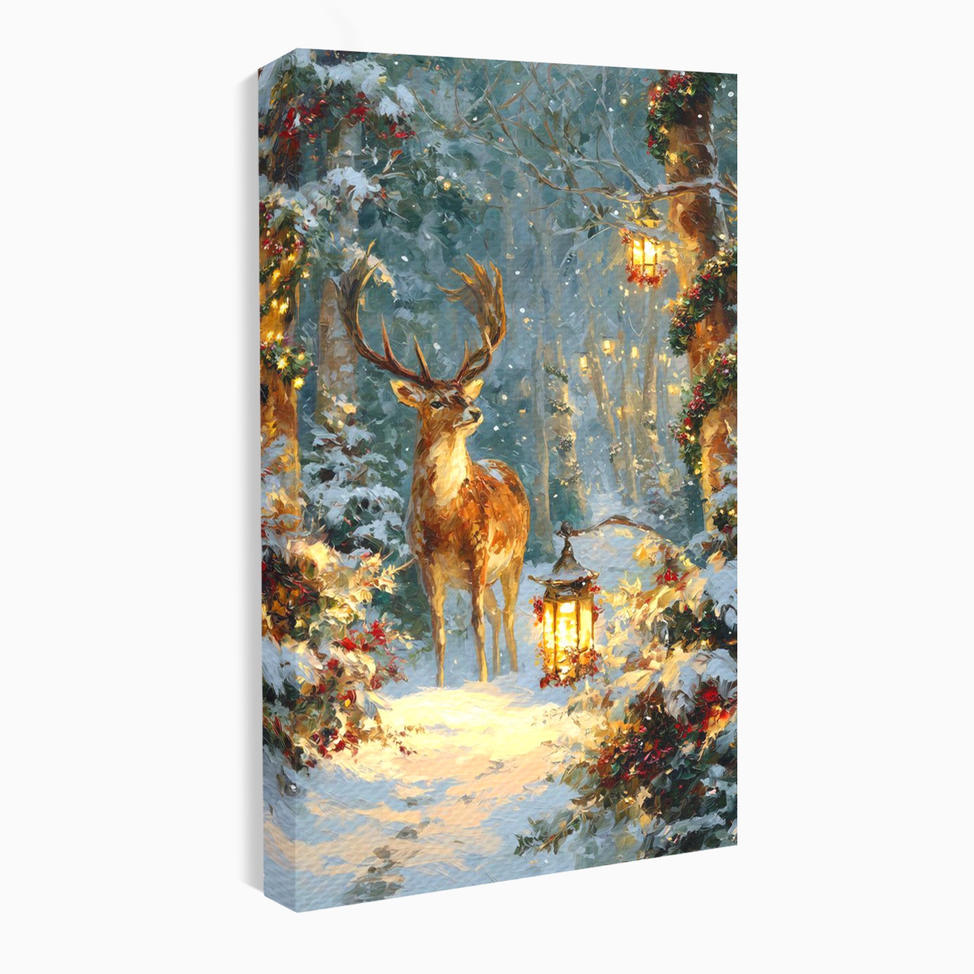 Tablou Canvas Premium LuxCanva® PI1081, Cerbul In Padurea De Iarna, Coarne, Iarna, Padure, Natura, Living, Dormitor, Culori Vibrante