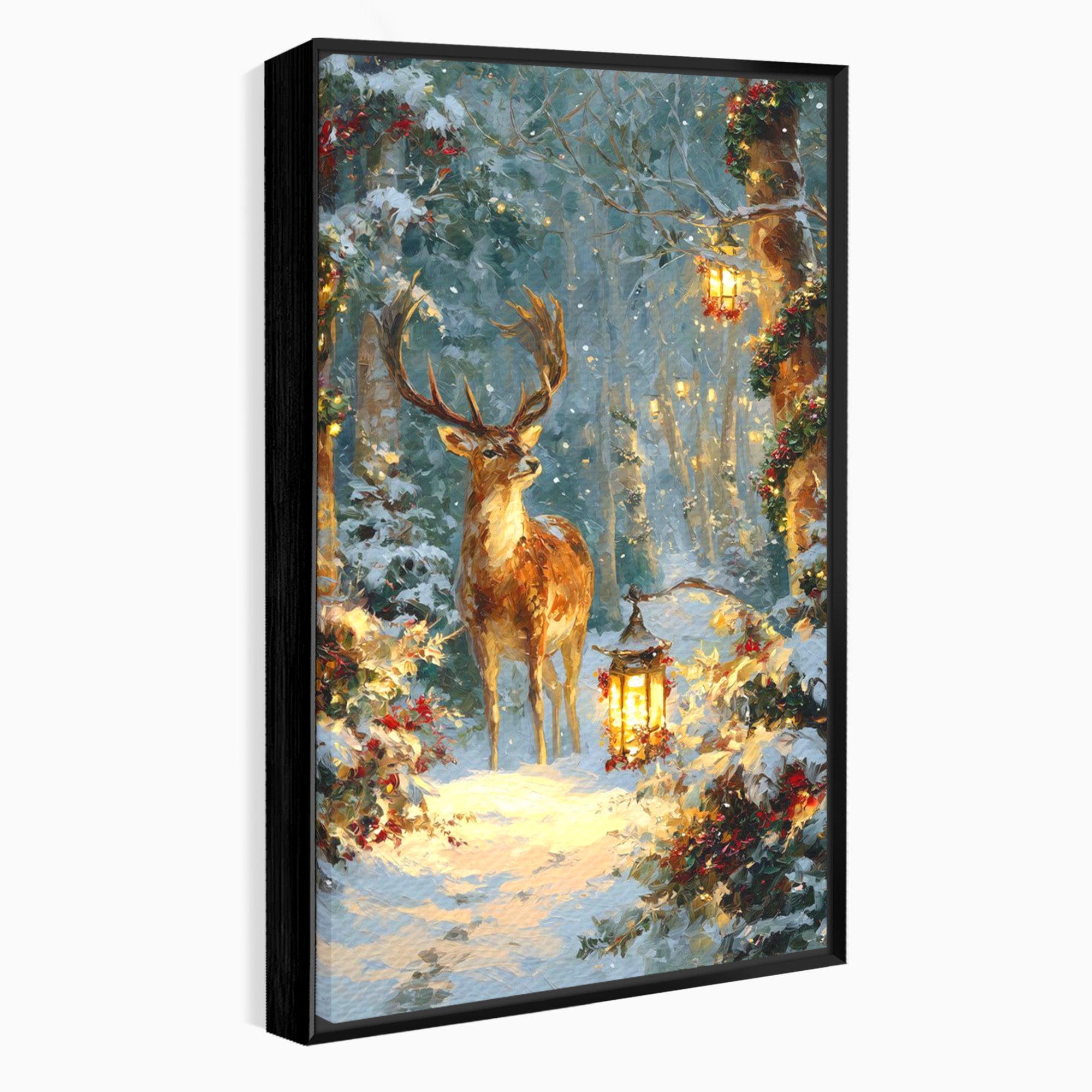 Tablou Canvas Premium LuxCanva® PI1081, Cerbul In Padurea De Iarna, Coarne, Iarna, Padure, Natura, Living, Dormitor, Culori Vibrante