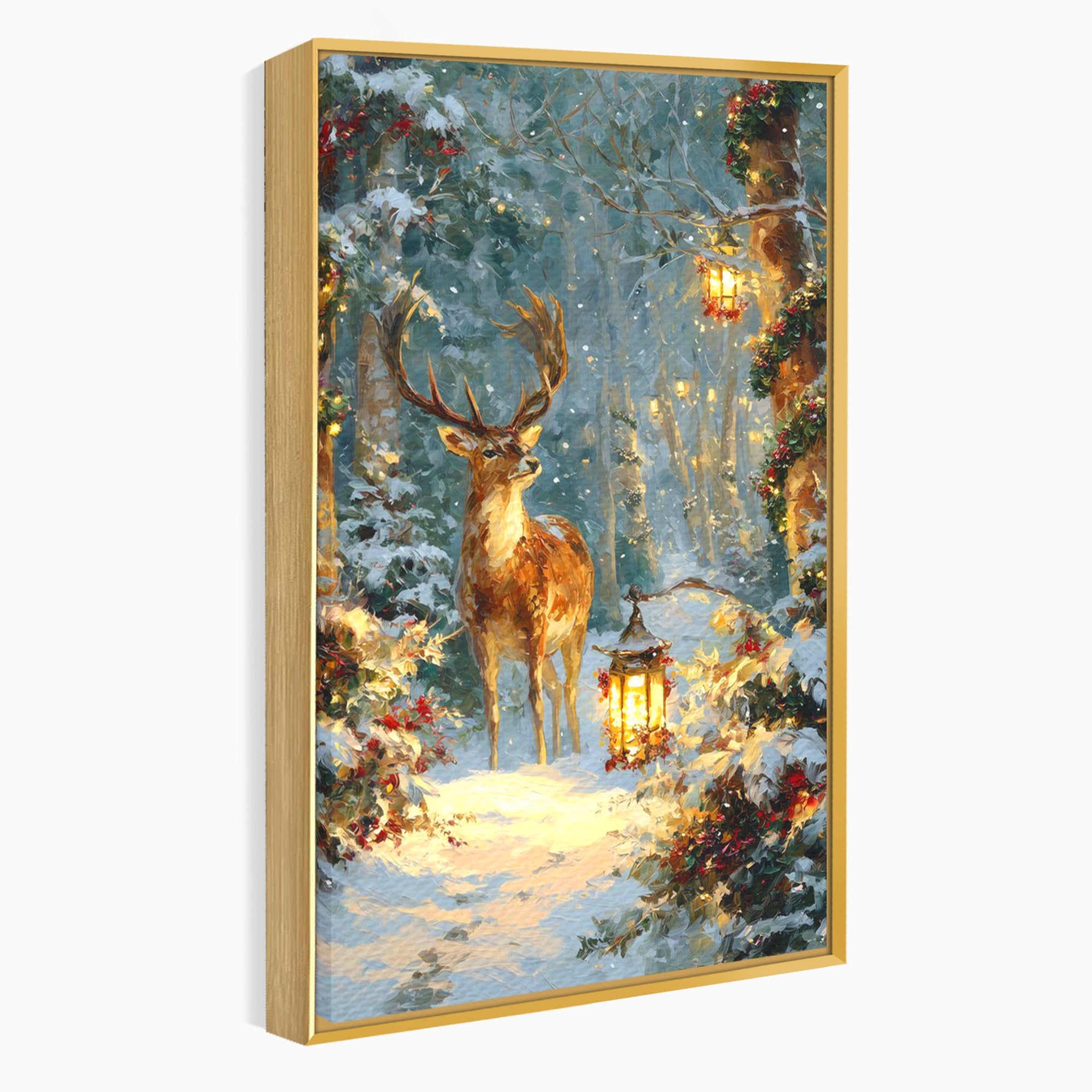 Tablou Canvas Premium LuxCanva® PI1081, Cerbul In Padurea De Iarna, Coarne, Iarna, Padure, Natura, Living, Dormitor, Culori Vibrante
