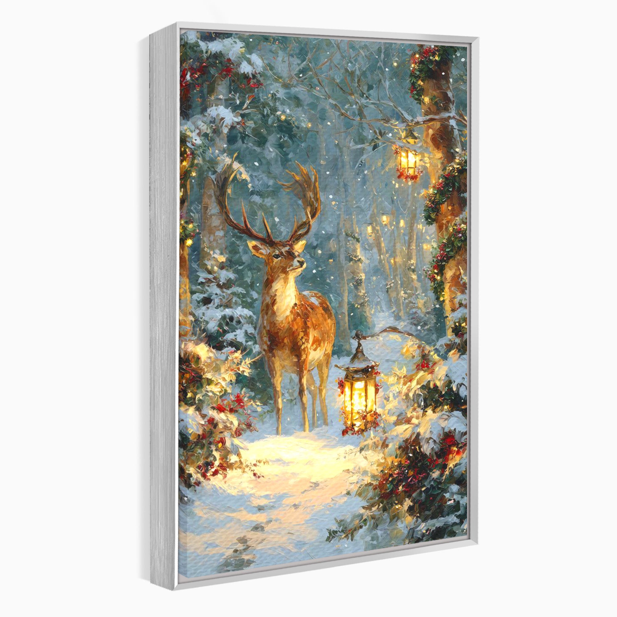 Tablou Canvas Premium LuxCanva® PI1081, Cerbul In Padurea De Iarna, Coarne, Iarna, Padure, Natura, Living, Dormitor, Culori Vibrante