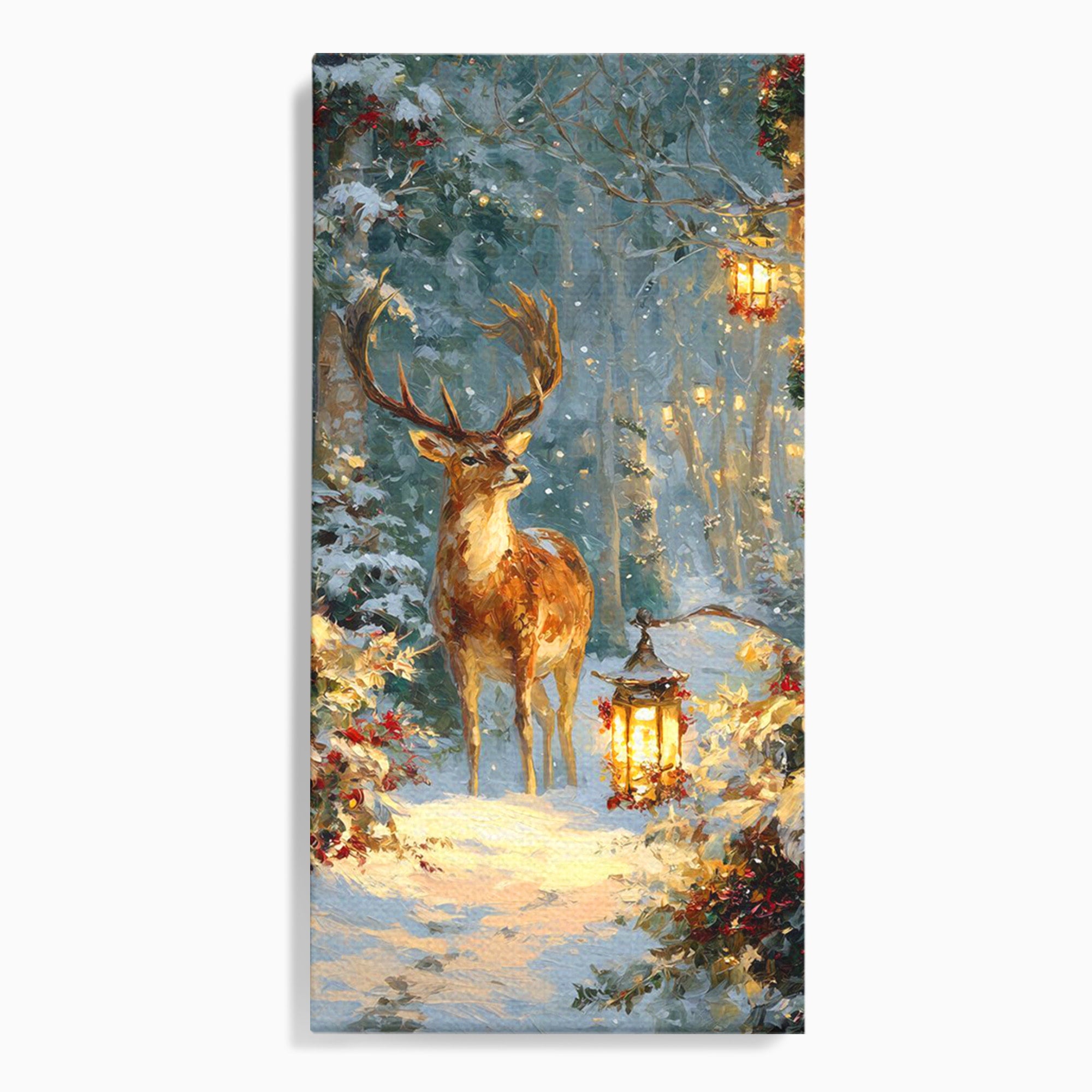 Tablou Canvas Premium LuxCanva® PI1081, Cerbul In Padurea De Iarna, Coarne, Iarna, Padure, Natura, Living, Dormitor, Culori Vibrante
