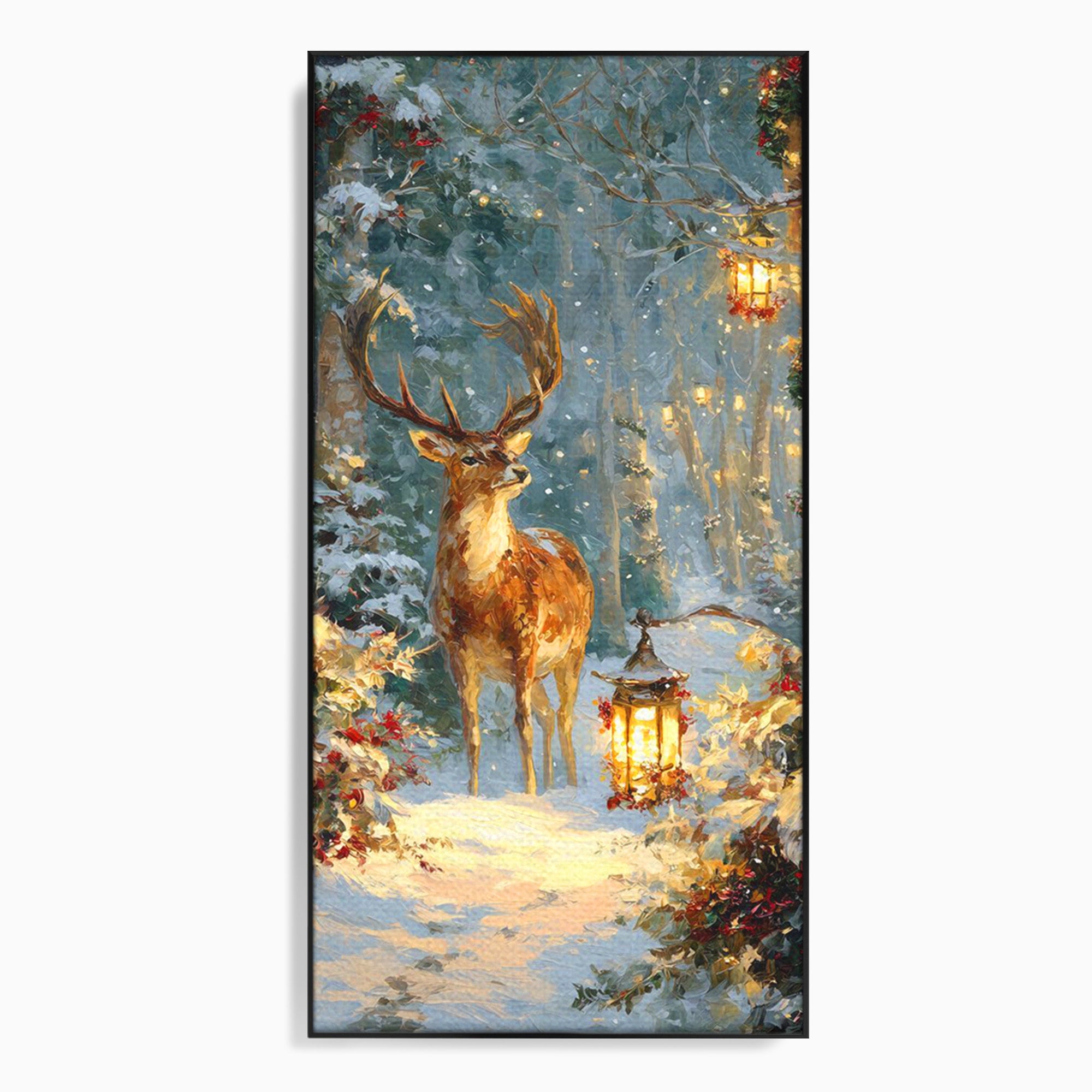 Tablou Canvas Premium LuxCanva® PI1081, Cerbul In Padurea De Iarna, Coarne, Iarna, Padure, Natura, Living, Dormitor, Culori Vibrante