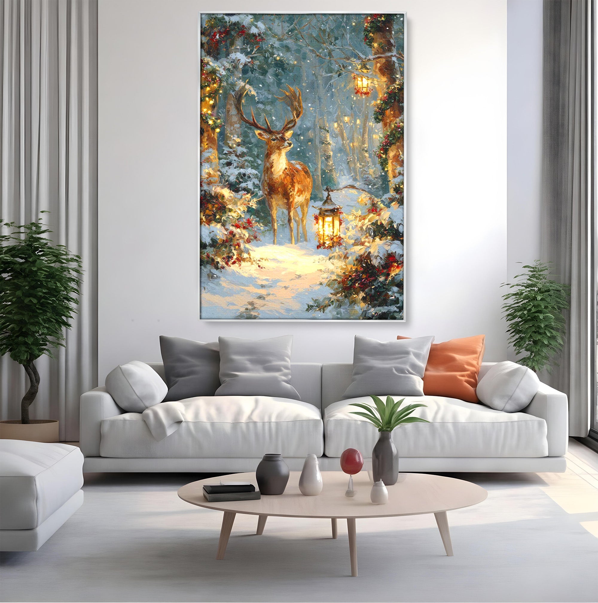 Tablou Canvas Premium LuxCanva® PI1081, Cerbul In Padurea De Iarna, Coarne, Iarna, Padure, Natura, Living, Dormitor, Culori Vibrante