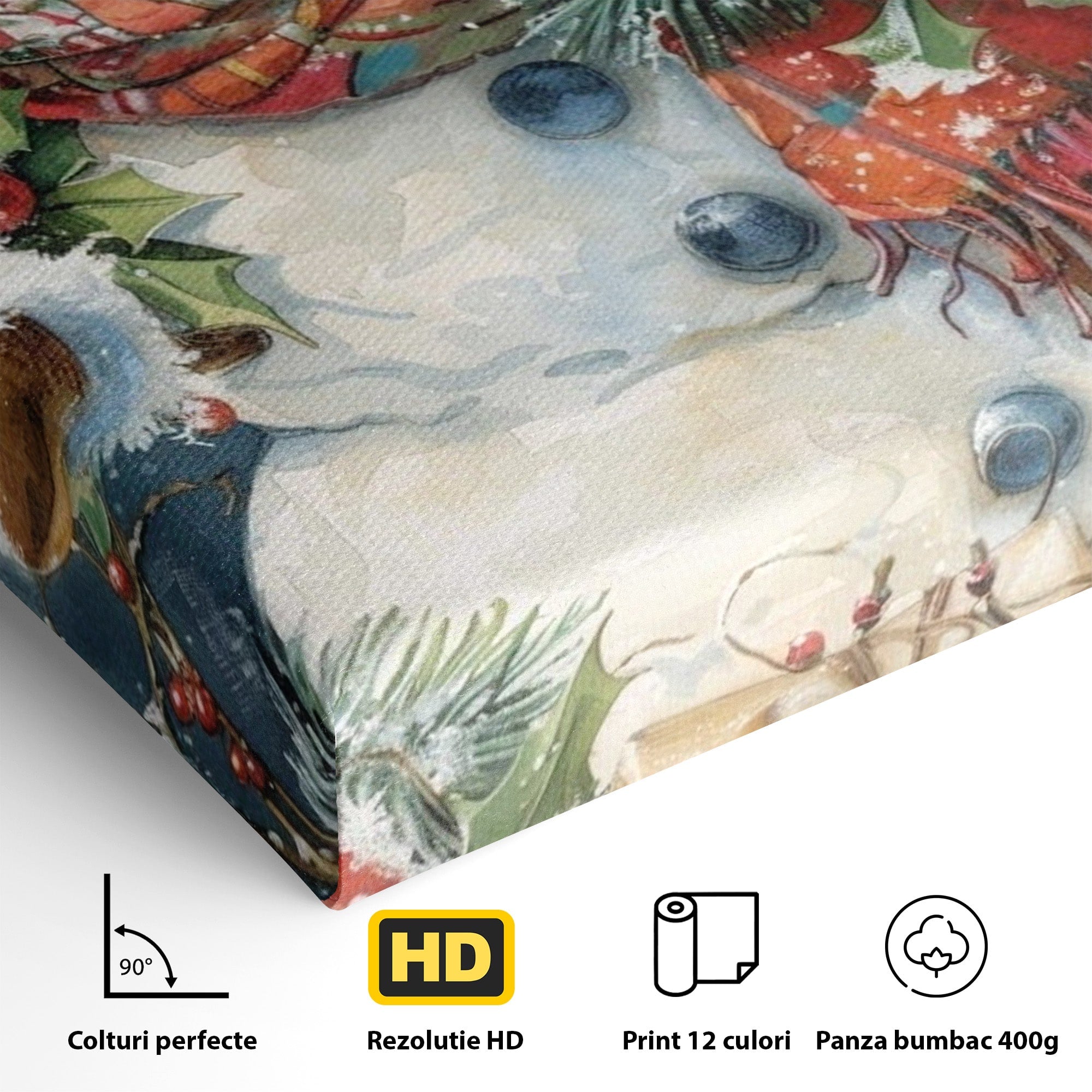 Tablou Canvas Premium LuxCanva® PI1082, Omul De Zapada, Iarna, Craciun, Fular, Rosu, Decoratiuni, Living, Sarbatori, Culori Vibrante