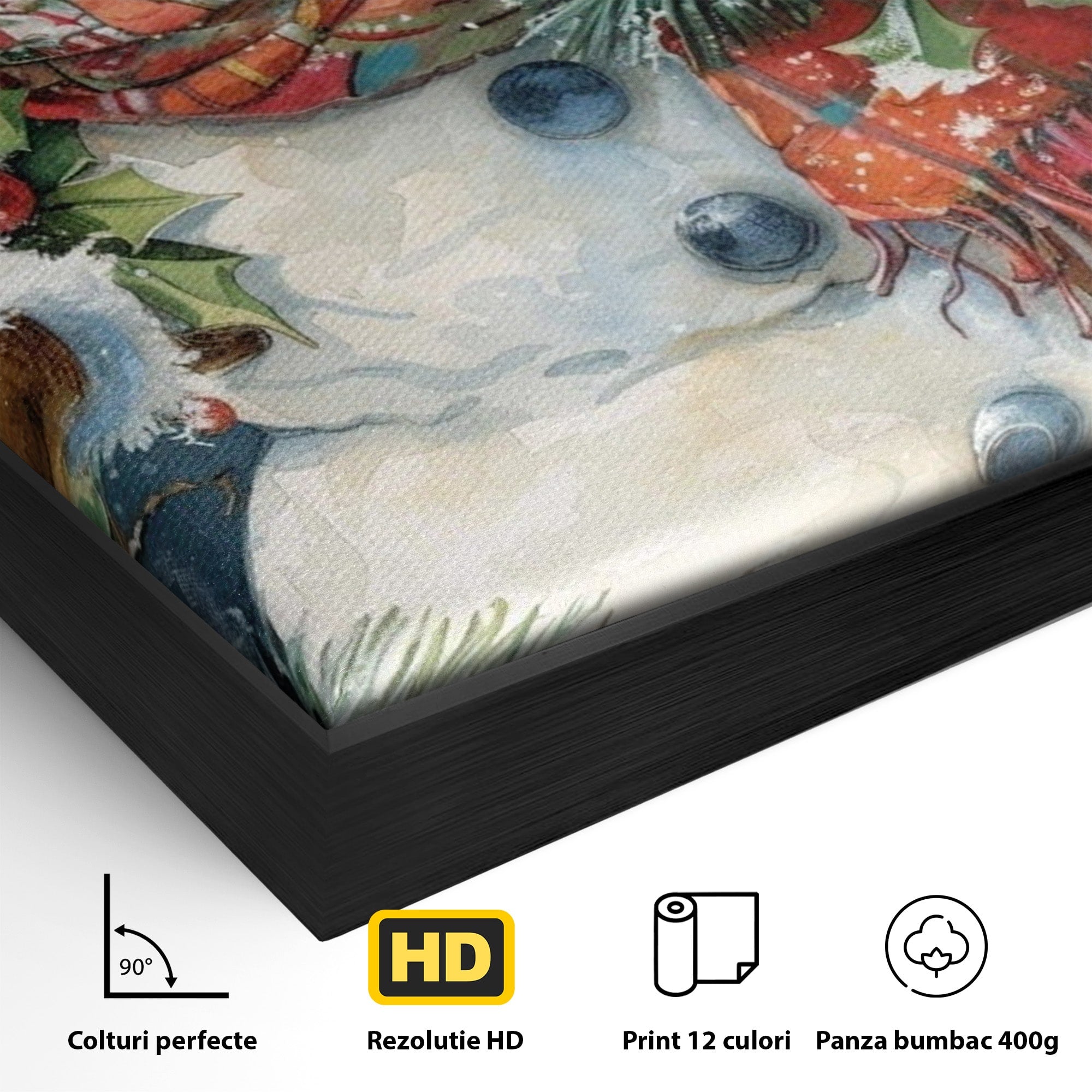 Tablou Canvas Premium LuxCanva® PI1082, Omul De Zapada, Iarna, Craciun, Fular, Rosu, Decoratiuni, Living, Sarbatori, Culori Vibrante