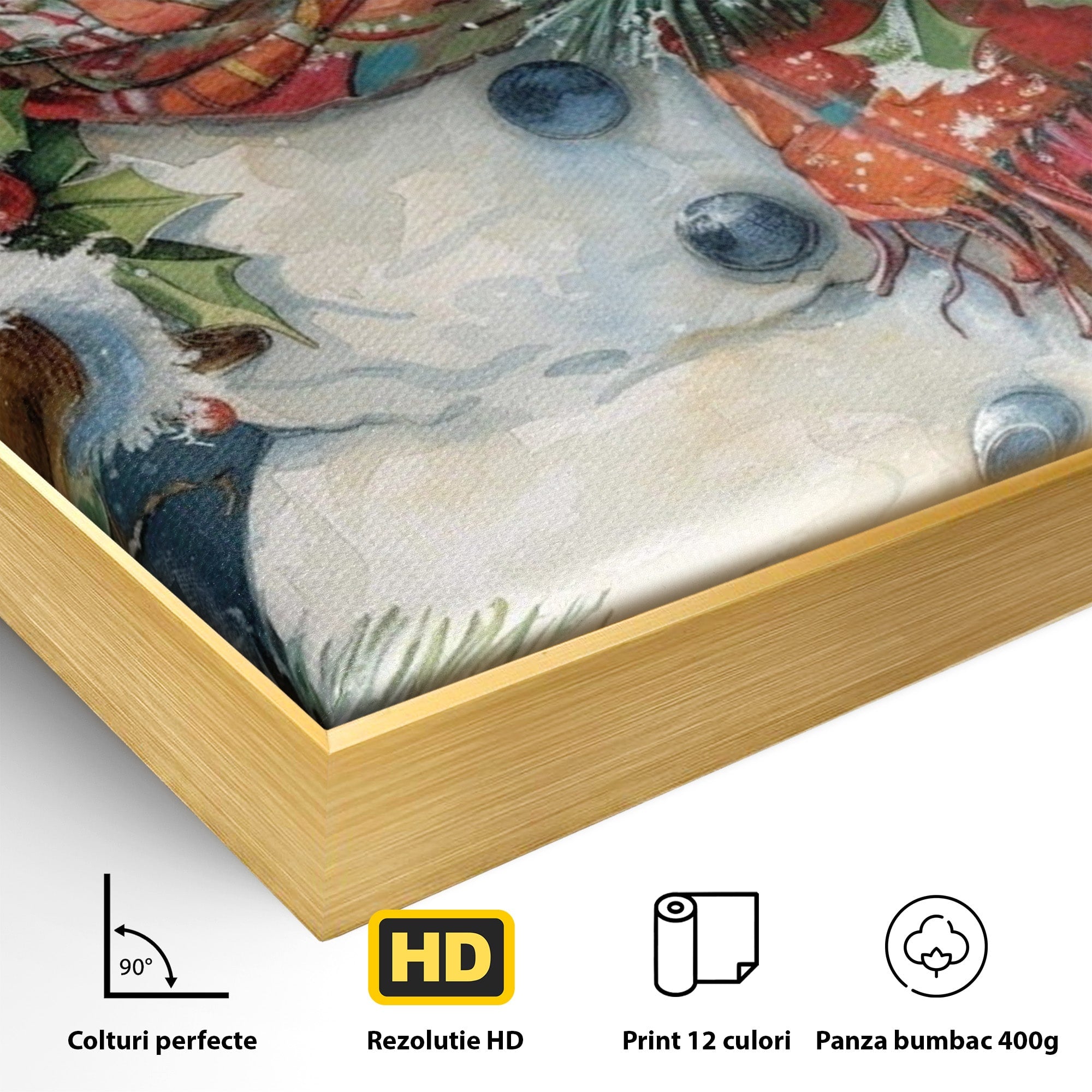Tablou Canvas Premium LuxCanva® PI1082, Omul De Zapada, Iarna, Craciun, Fular, Rosu, Decoratiuni, Living, Sarbatori, Culori Vibrante