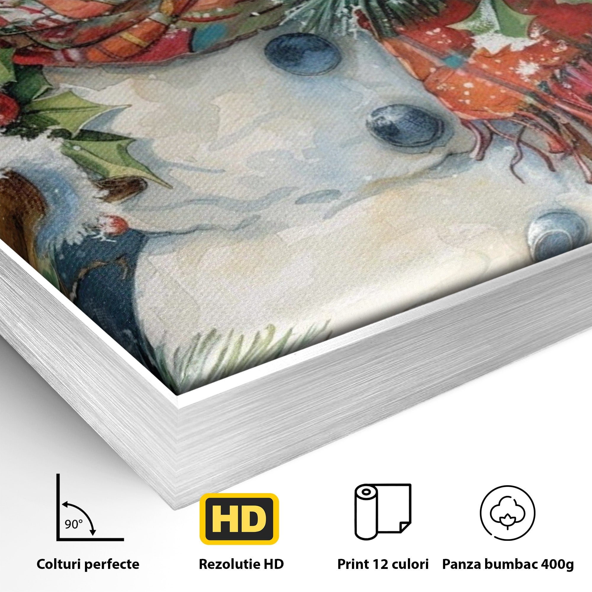 Tablou Canvas Premium LuxCanva® PI1082, Omul De Zapada, Iarna, Craciun, Fular, Rosu, Decoratiuni, Living, Sarbatori, Culori Vibrante