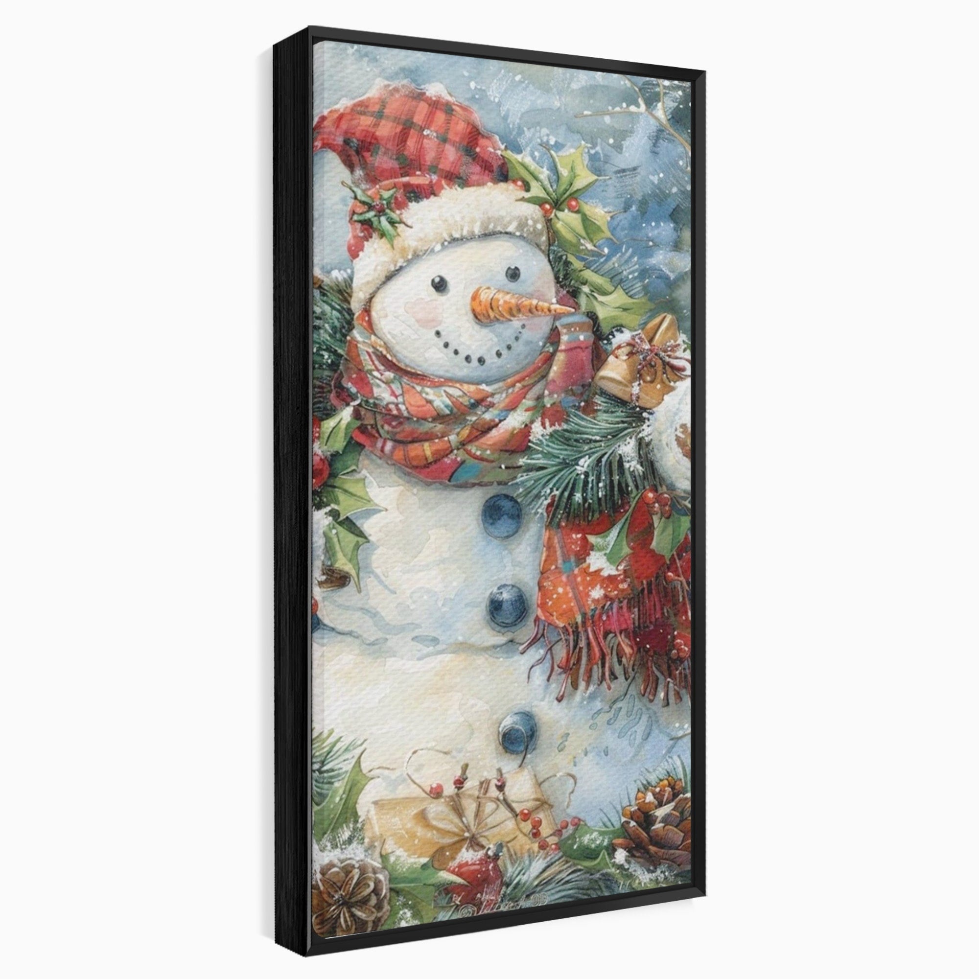 Tablou Canvas Premium LuxCanva® PI1082, Omul De Zapada, Iarna, Craciun, Fular, Rosu, Decoratiuni, Living, Sarbatori, Culori Vibrante