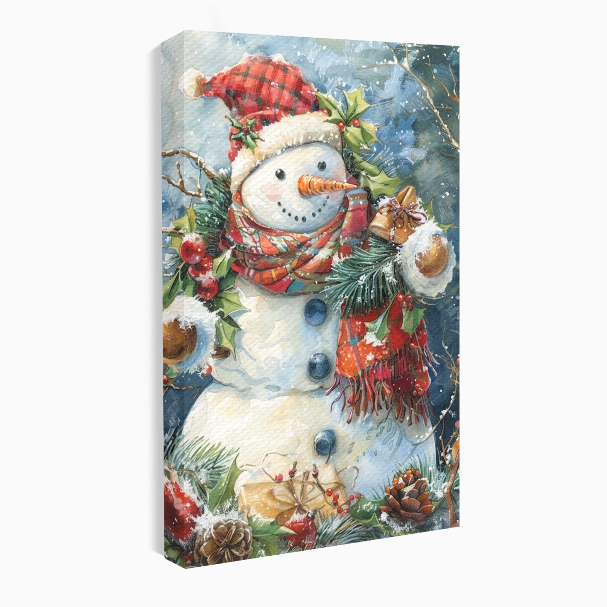 Tablou Canvas Premium LuxCanva® PI1082, Omul De Zapada, Iarna, Craciun, Fular, Rosu, Decoratiuni, Living, Sarbatori, Culori Vibrante