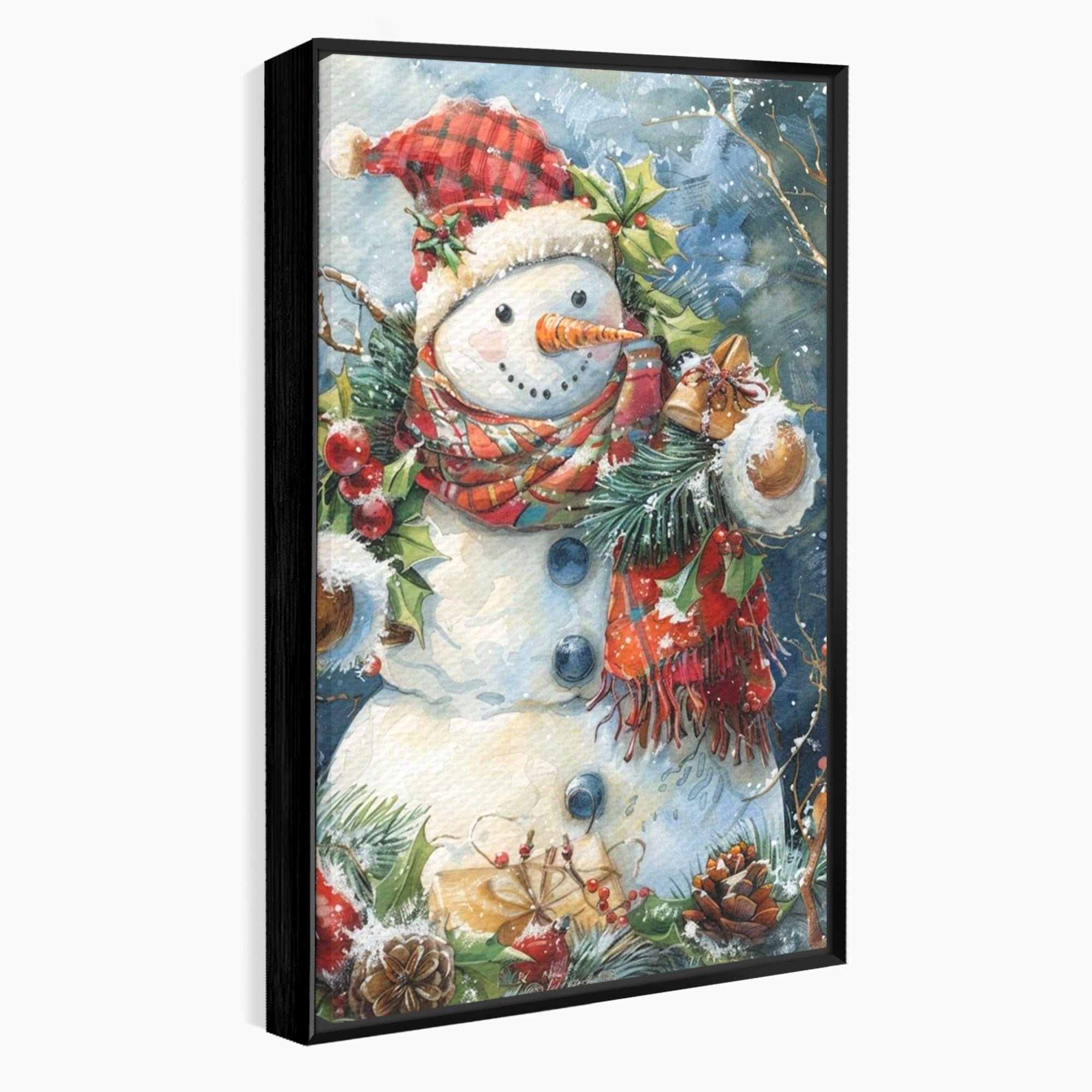 Tablou Canvas Premium LuxCanva® PI1082, Omul De Zapada, Iarna, Craciun, Fular, Rosu, Decoratiuni, Living, Sarbatori, Culori Vibrante