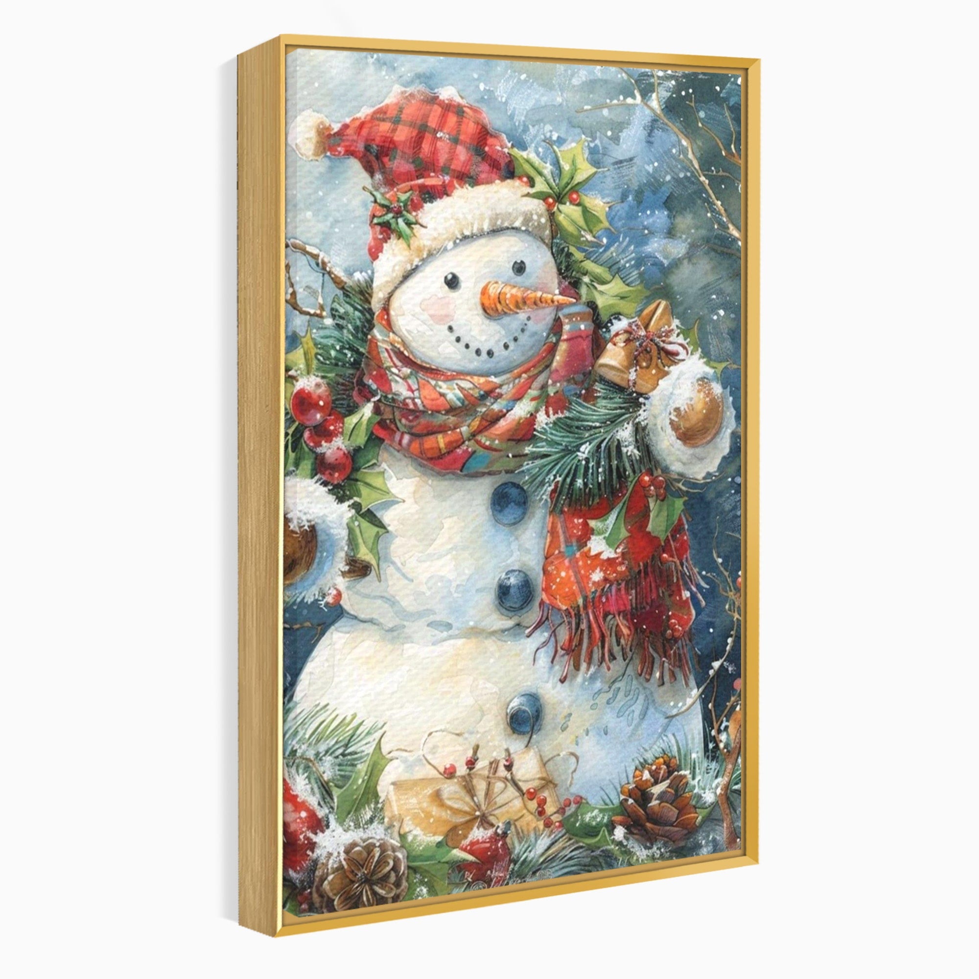 Tablou Canvas Premium LuxCanva® PI1082, Omul De Zapada, Iarna, Craciun, Fular, Rosu, Decoratiuni, Living, Sarbatori, Culori Vibrante