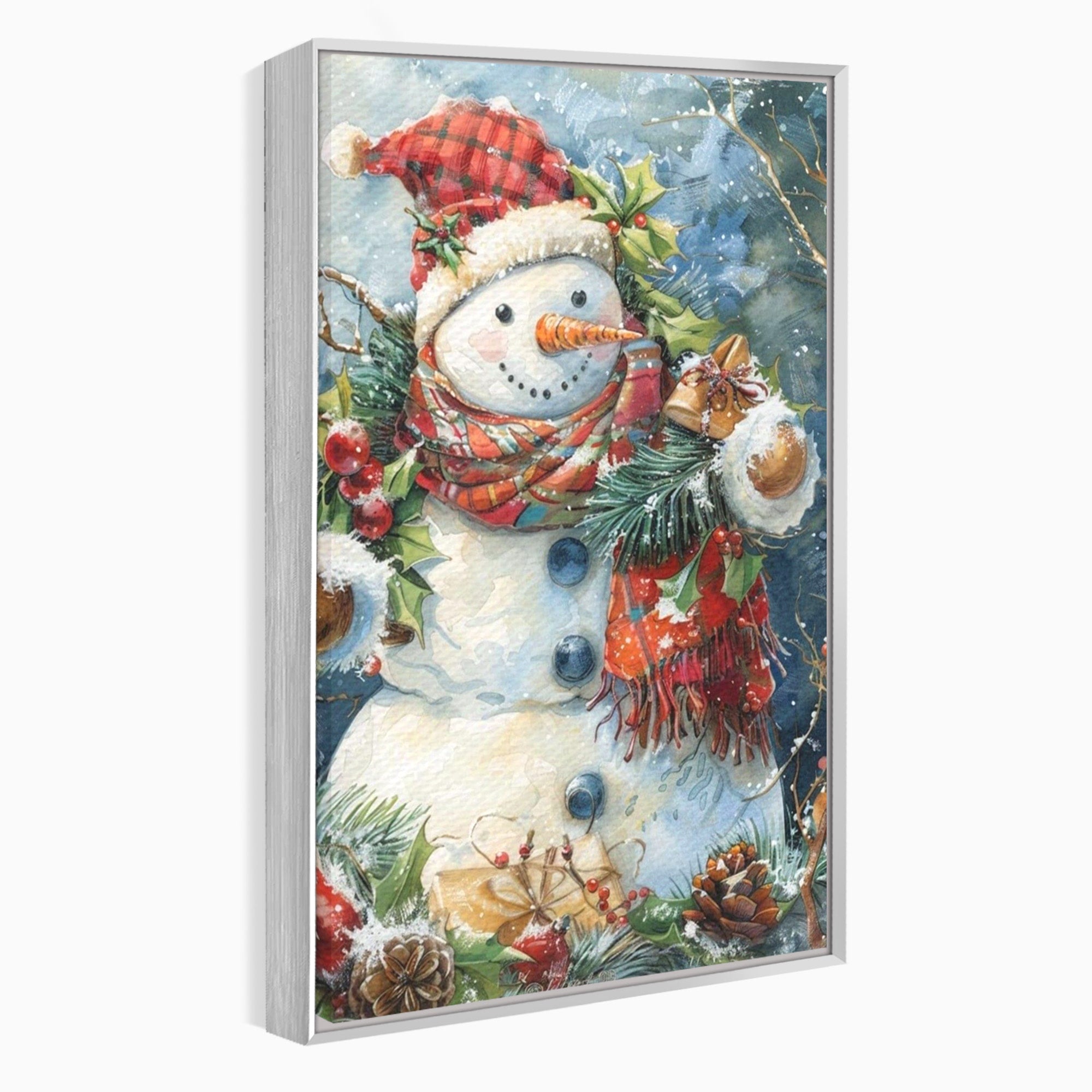 Tablou Canvas Premium LuxCanva® PI1082, Omul De Zapada, Iarna, Craciun, Fular, Rosu, Decoratiuni, Living, Sarbatori, Culori Vibrante