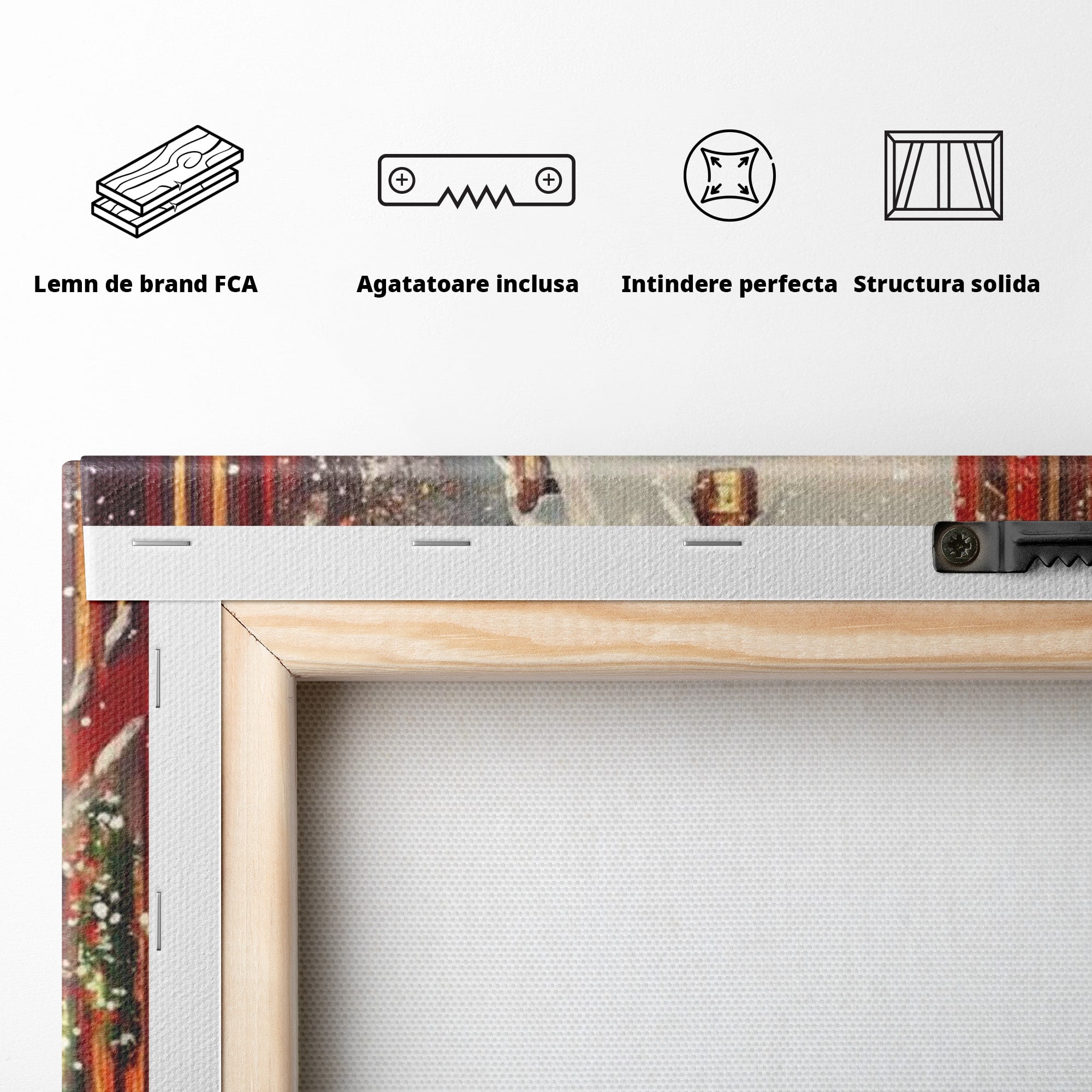 Tablou Canvas Premium LuxCanva® PI1083, Oras De Craciun, Strazi, Iarna, Masina, Ninsoare, Peisaj Urban, Living, Culori Vibrante