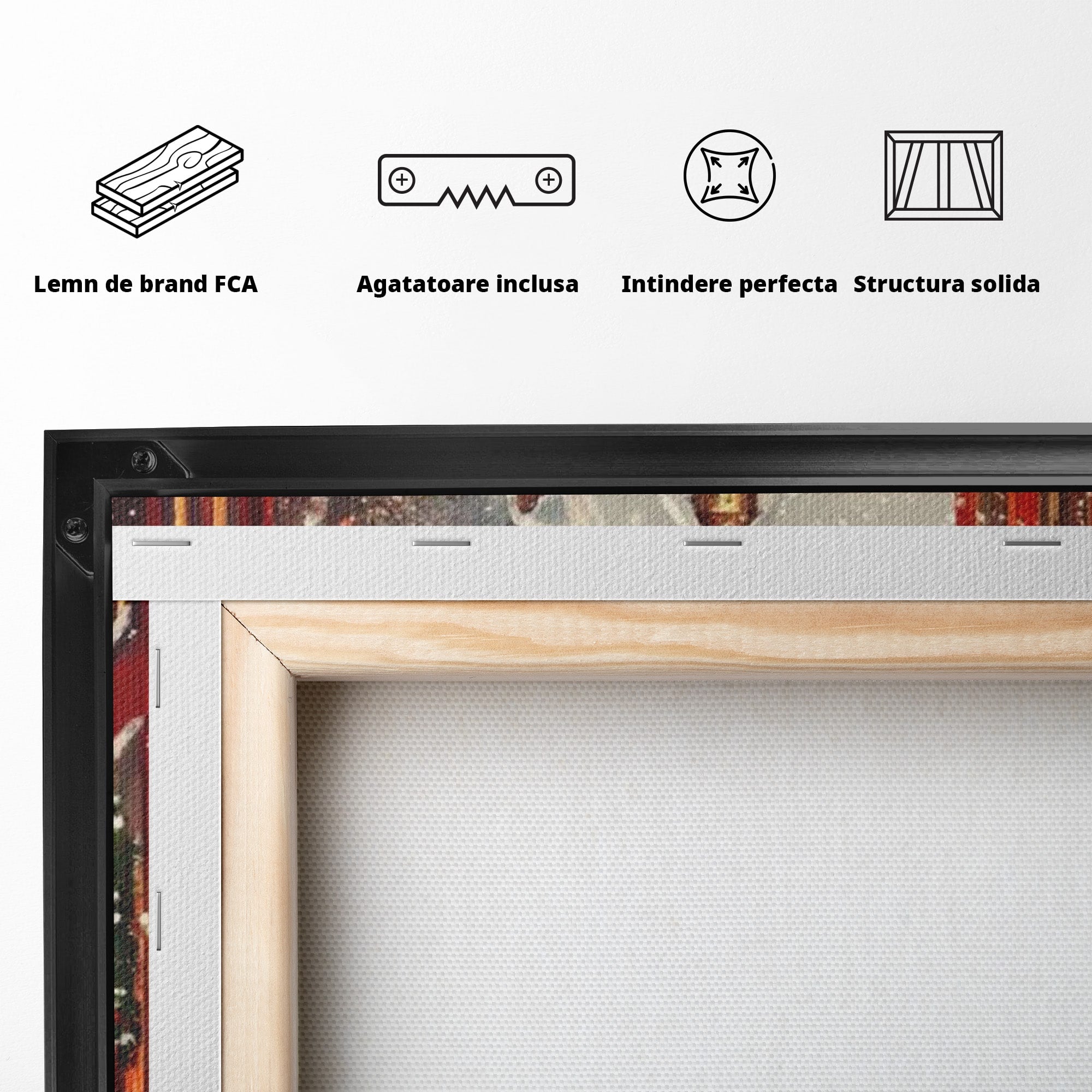 Tablou Canvas Premium LuxCanva® PI1083, Oras De Craciun, Strazi, Iarna, Masina, Ninsoare, Peisaj Urban, Living, Culori Vibrante