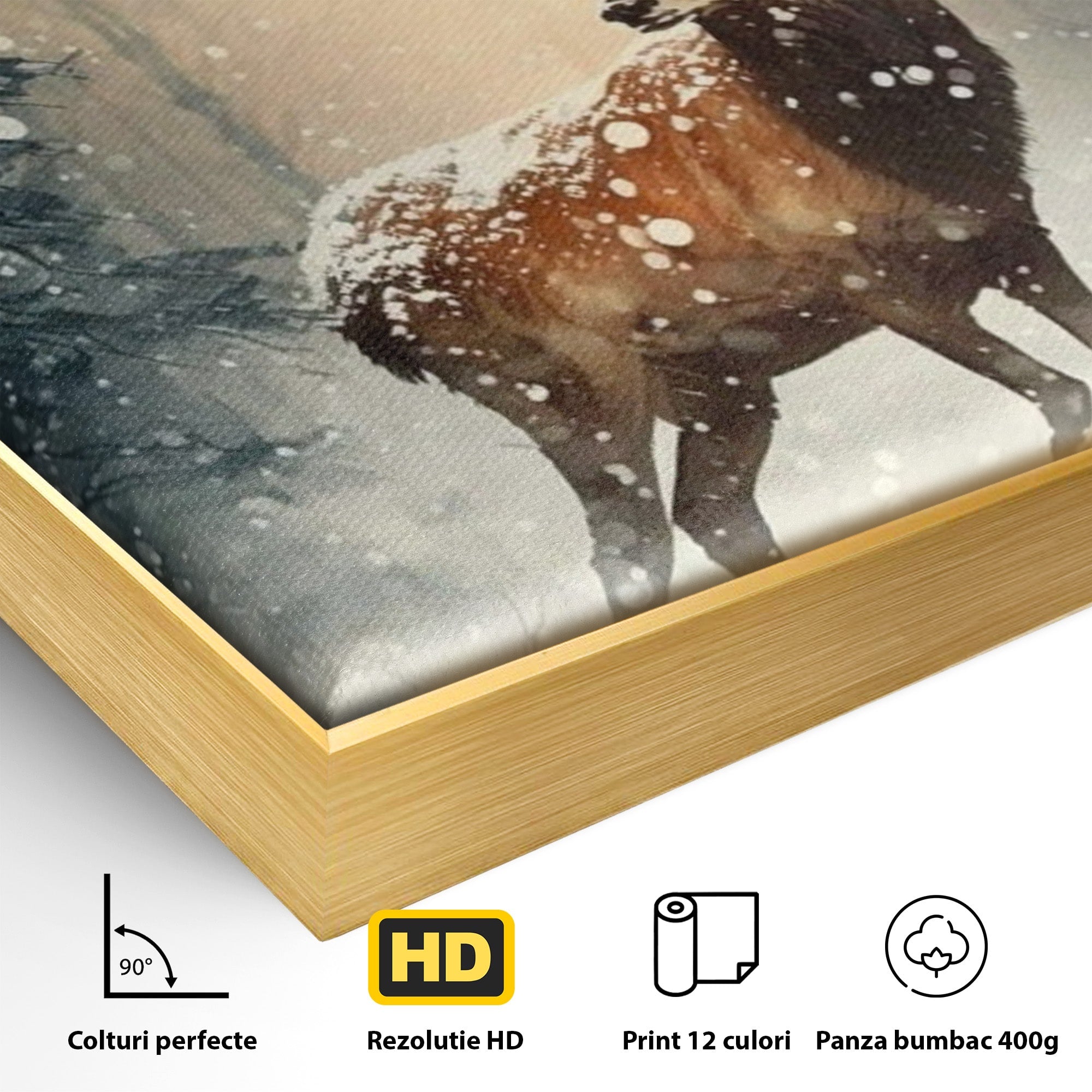 Tablou Canvas Premium LuxCanva® PI1084, Cerb In Zapada, Salbatic, Iarna, Natura, Zapada, Living, Dormitor, Culori Vibrante