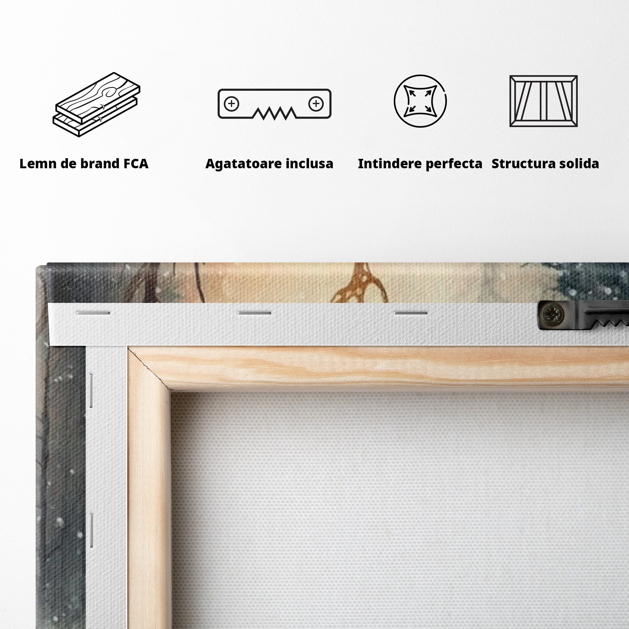 Tablou Canvas Premium LuxCanva® PI1084, Cerb In Zapada, Salbatic, Iarna, Natura, Zapada, Living, Dormitor, Culori Vibrante
