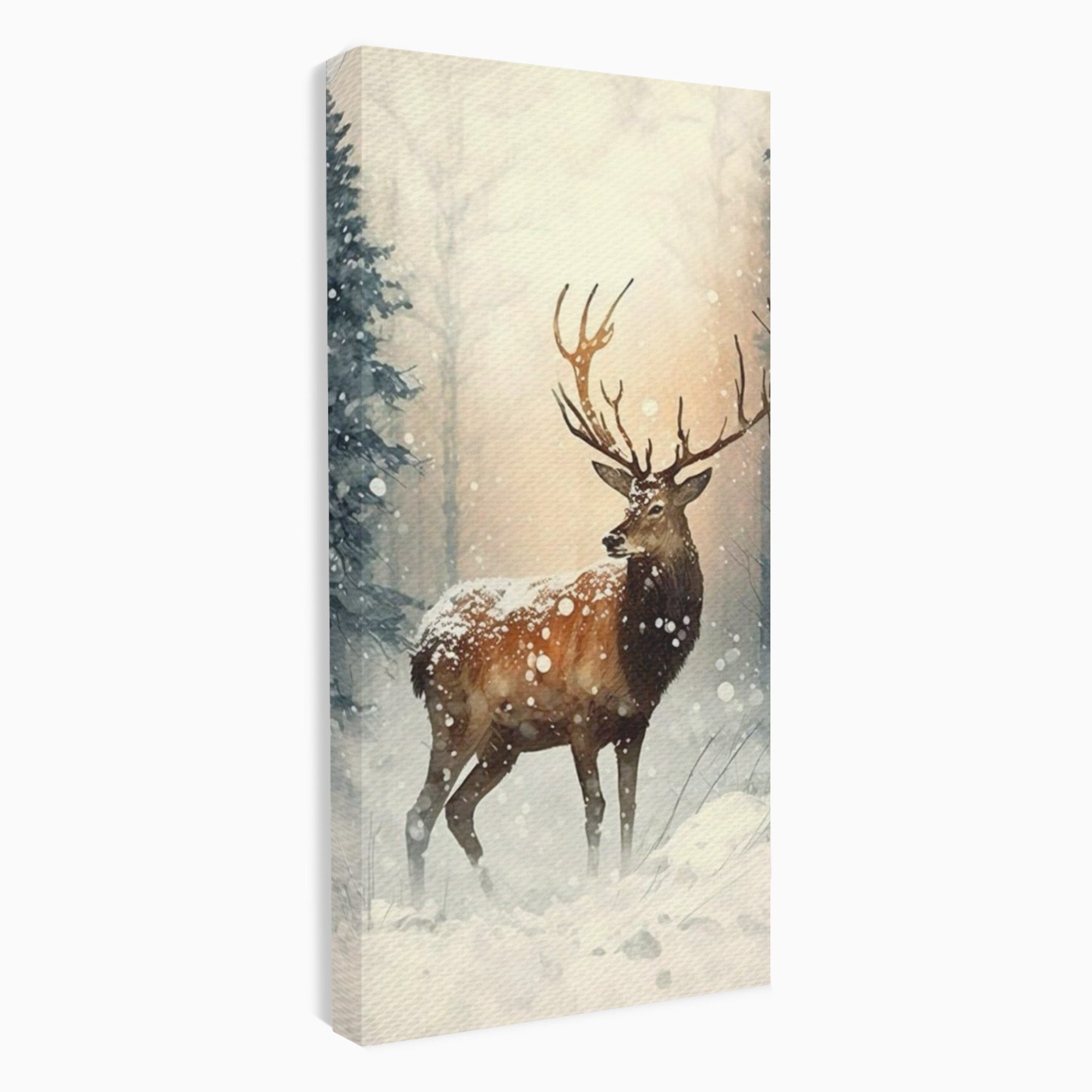 Tablou Canvas Premium LuxCanva® PI1084, Cerb In Zapada, Salbatic, Iarna, Natura, Zapada, Living, Dormitor, Culori Vibrante