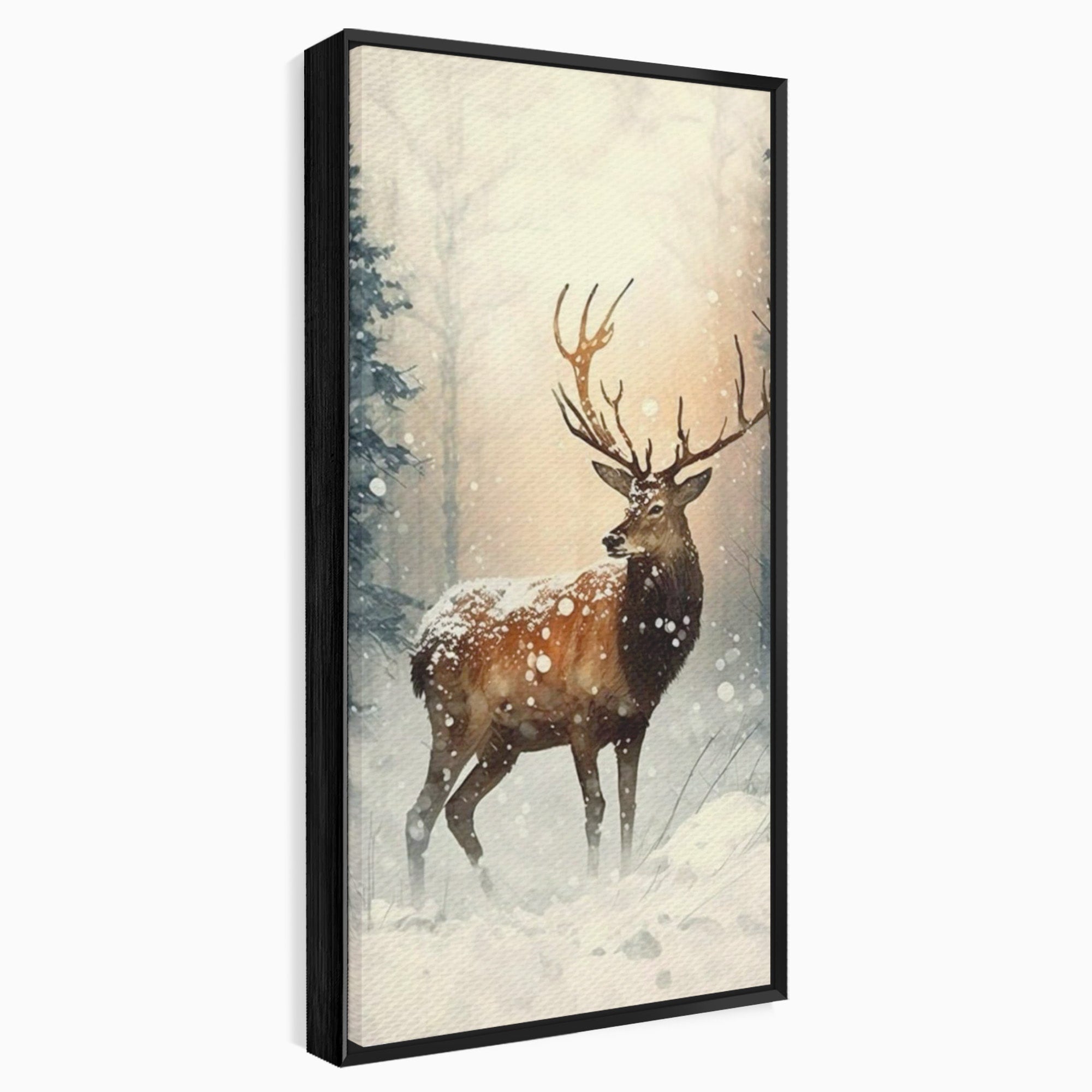 Tablou Canvas Premium LuxCanva® PI1084, Cerb In Zapada, Salbatic, Iarna, Natura, Zapada, Living, Dormitor, Culori Vibrante