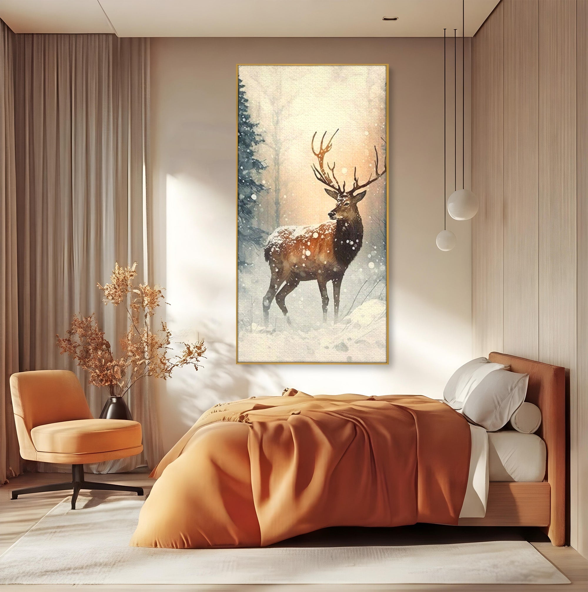 Tablou Canvas Premium LuxCanva® PI1084, Cerb In Zapada, Salbatic, Iarna, Natura, Zapada, Living, Dormitor, Culori Vibrante