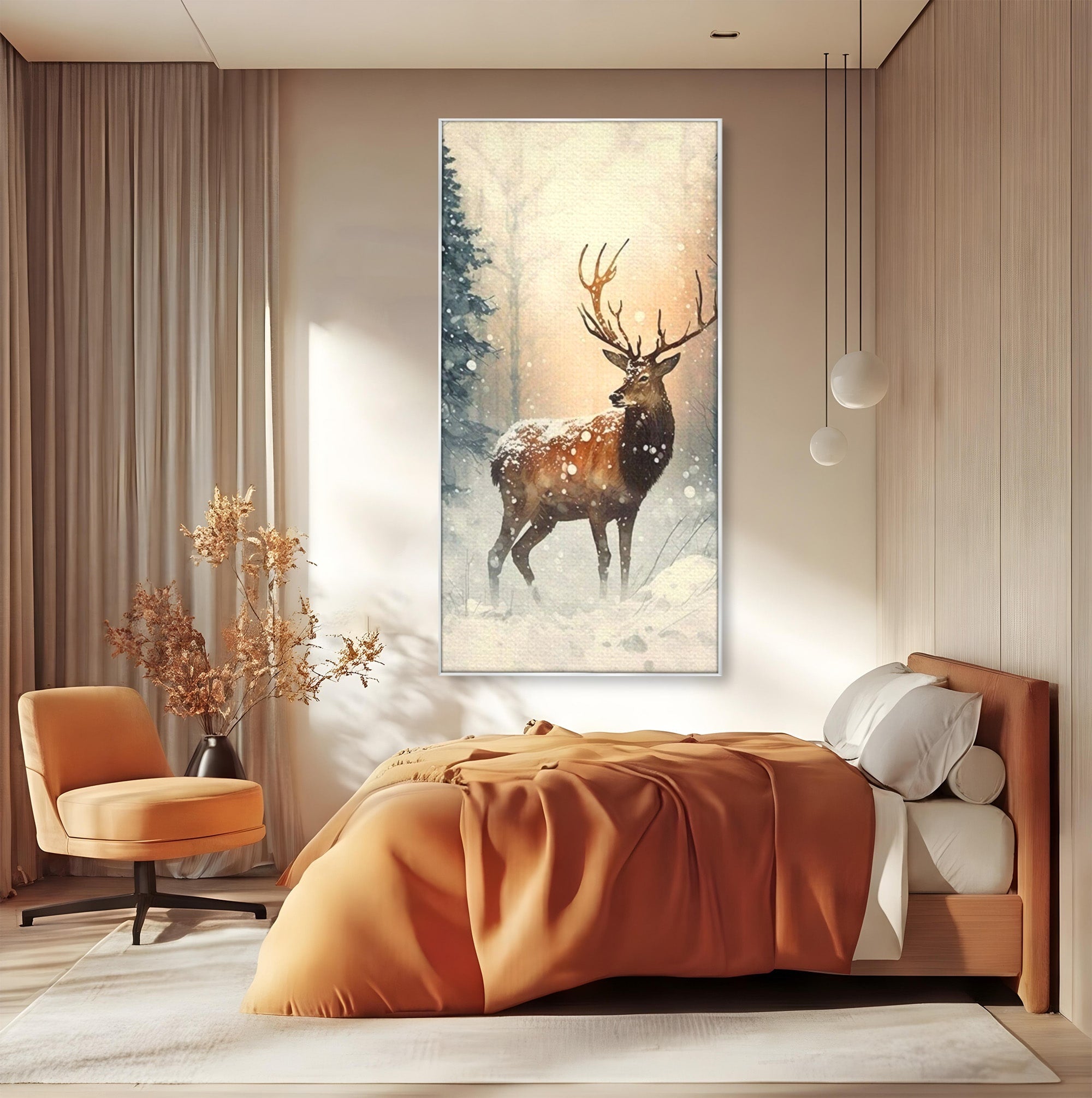 Tablou Canvas Premium LuxCanva® PI1084, Cerb In Zapada, Salbatic, Iarna, Natura, Zapada, Living, Dormitor, Culori Vibrante