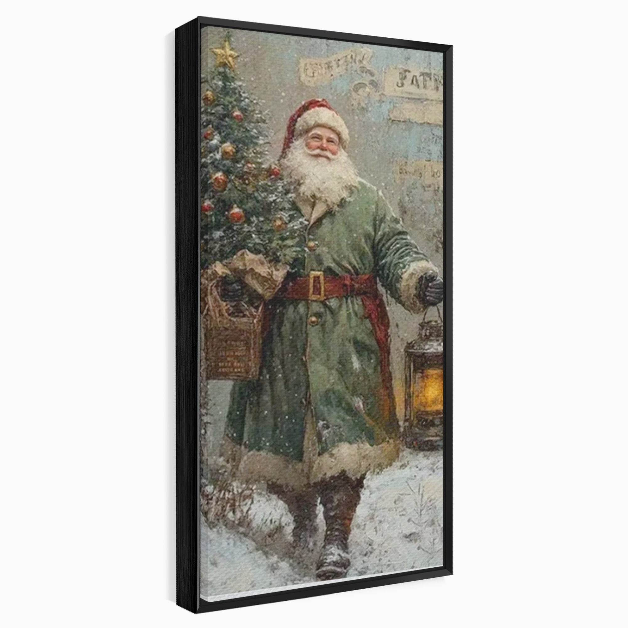 Tablou Canvas Premium LuxCanva® PI1086, Mos Craciun Cu Felinar, Santa, Iarna, Brad, Sarbatori, Nostalgie, Living, Dormitor, Culori Vibrante