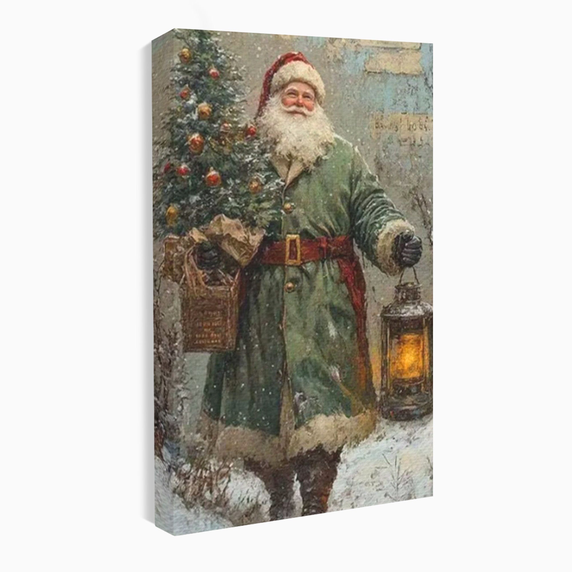 Tablou Canvas Premium LuxCanva® PI1086, Mos Craciun Cu Felinar, Santa, Iarna, Brad, Sarbatori, Nostalgie, Living, Dormitor, Culori Vibrante