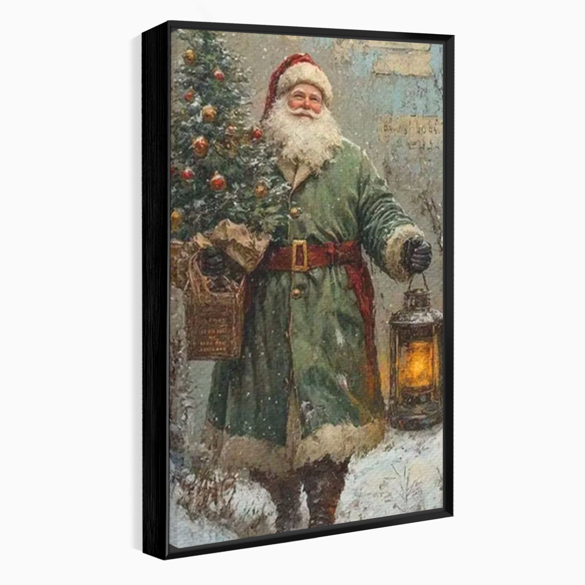 Tablou Canvas Premium LuxCanva® PI1086, Mos Craciun Cu Felinar, Santa, Iarna, Brad, Sarbatori, Nostalgie, Living, Dormitor, Culori Vibrante