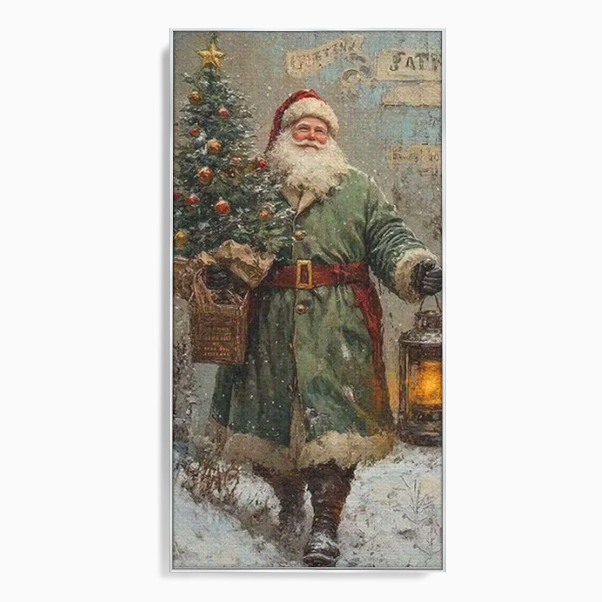 Tablou Canvas Premium LuxCanva® PI1086, Mos Craciun Cu Felinar, Santa, Iarna, Brad, Sarbatori, Nostalgie, Living, Dormitor, Culori Vibrante