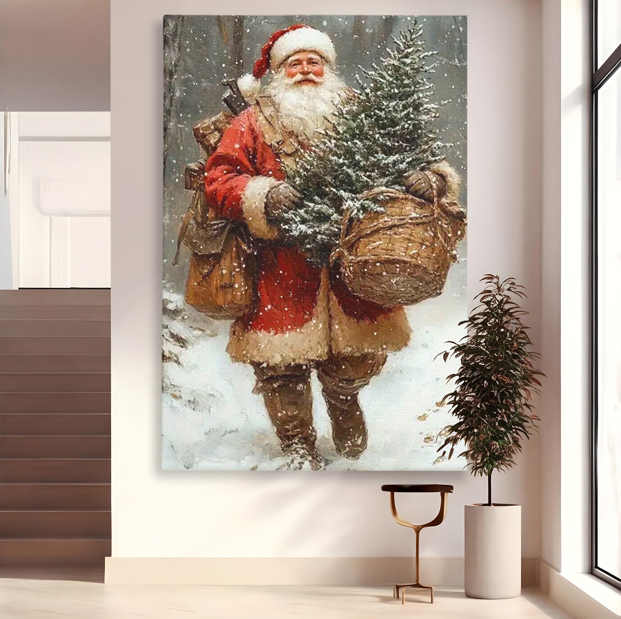 Tablou Canvas Premium LuxCanva® PI1087, Bradul lui Mos Craciun, Iarna, Cos, Desaga, Cadouri, Living, Sarbatori, Culori Vibrante