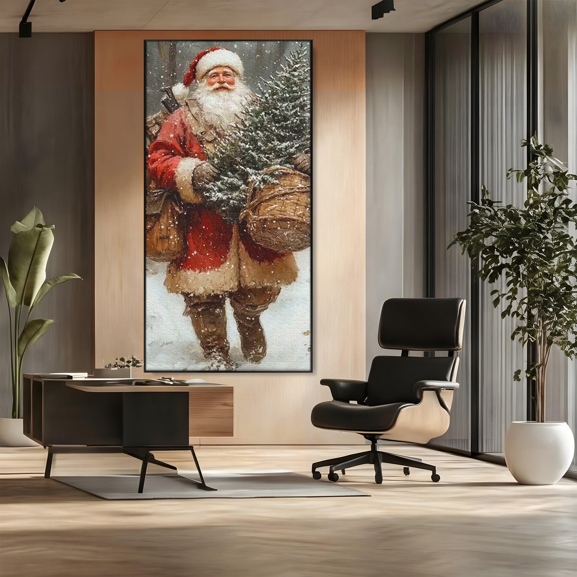 Tablou Canvas Premium LuxCanva® PI1087, Bradul lui Mos Craciun, Iarna, Cos, Desaga, Cadouri, Living, Sarbatori, Culori Vibrante