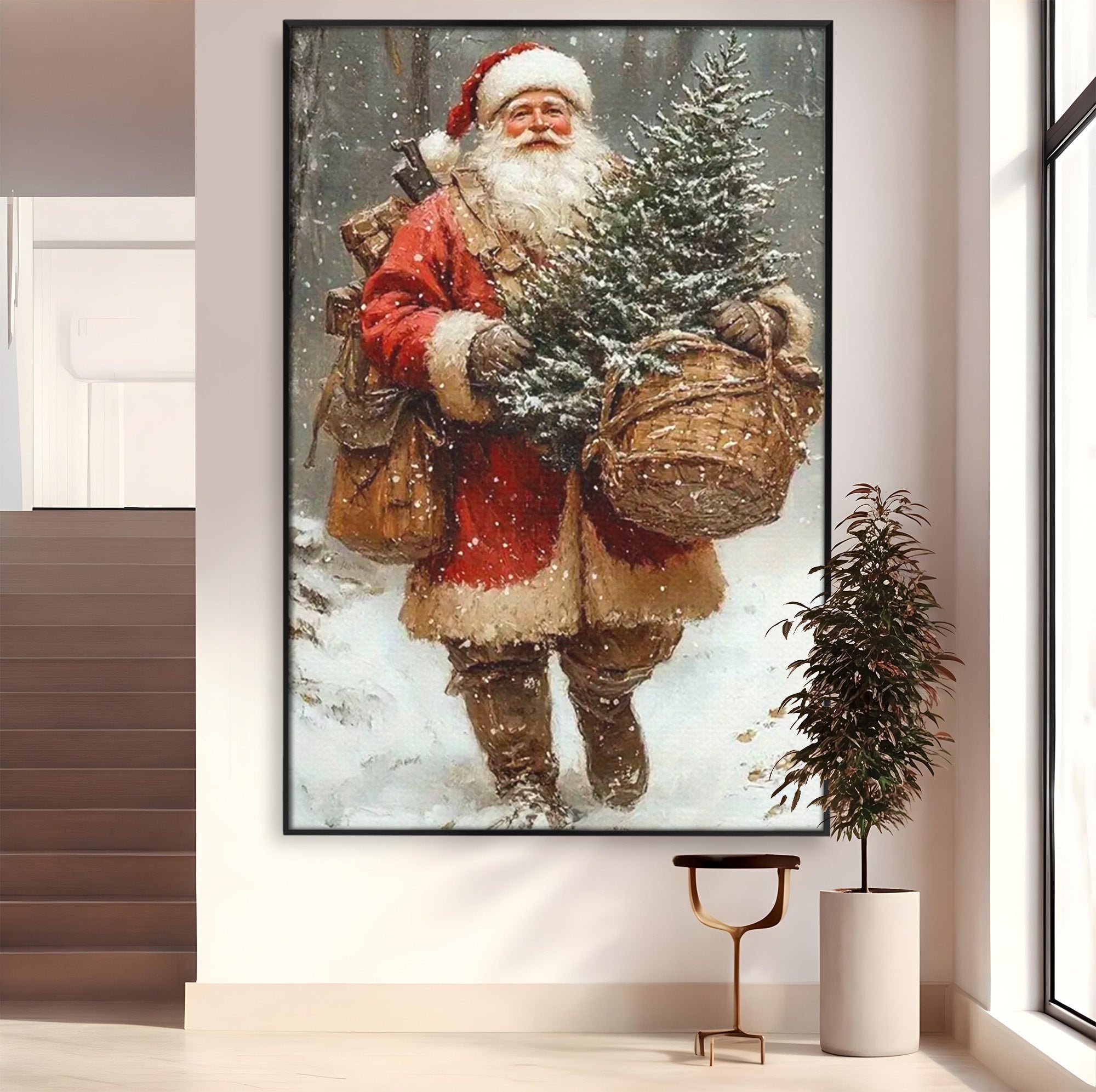 Tablou Canvas Premium LuxCanva® PI1087, Bradul lui Mos Craciun, Iarna, Cos, Desaga, Cadouri, Living, Sarbatori, Culori Vibrante