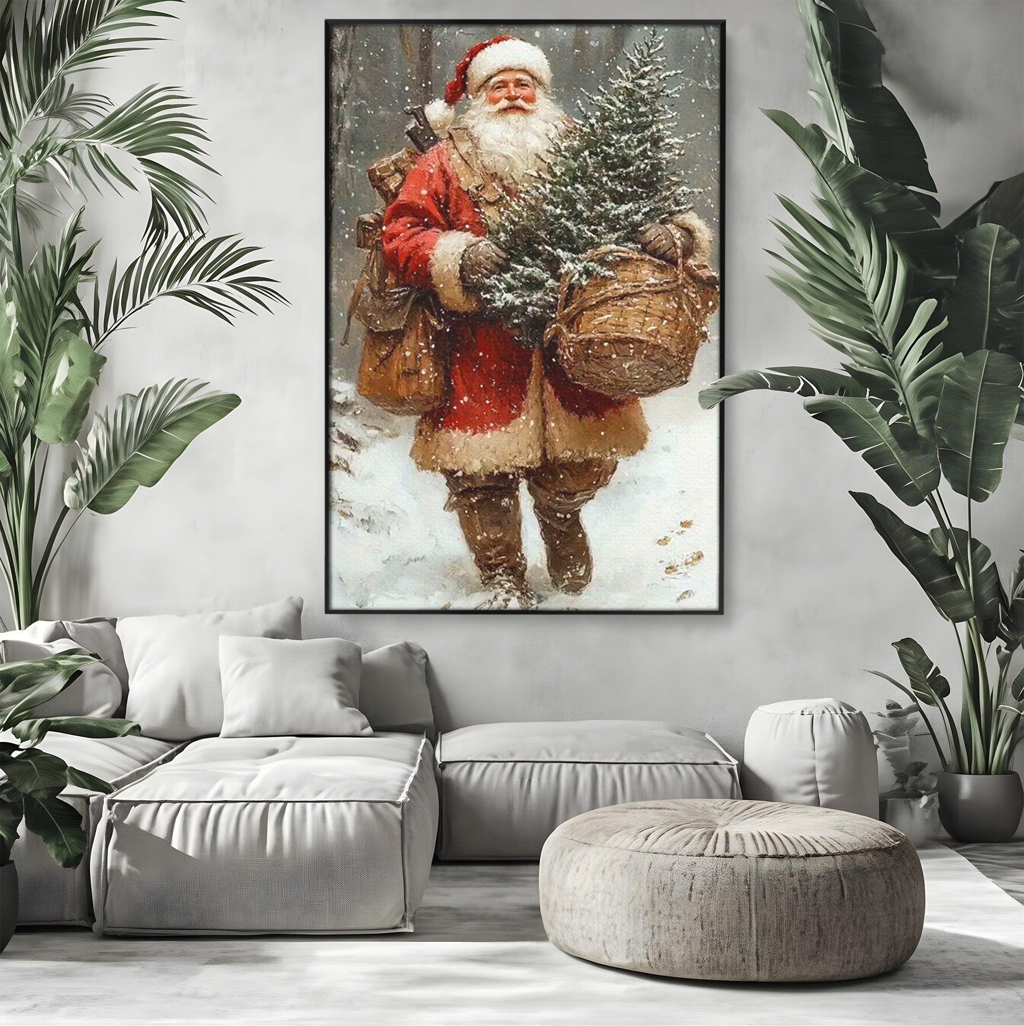 Tablou Canvas Premium LuxCanva® PI1087, Bradul lui Mos Craciun, Iarna, Cos, Desaga, Cadouri, Living, Sarbatori, Culori Vibrante