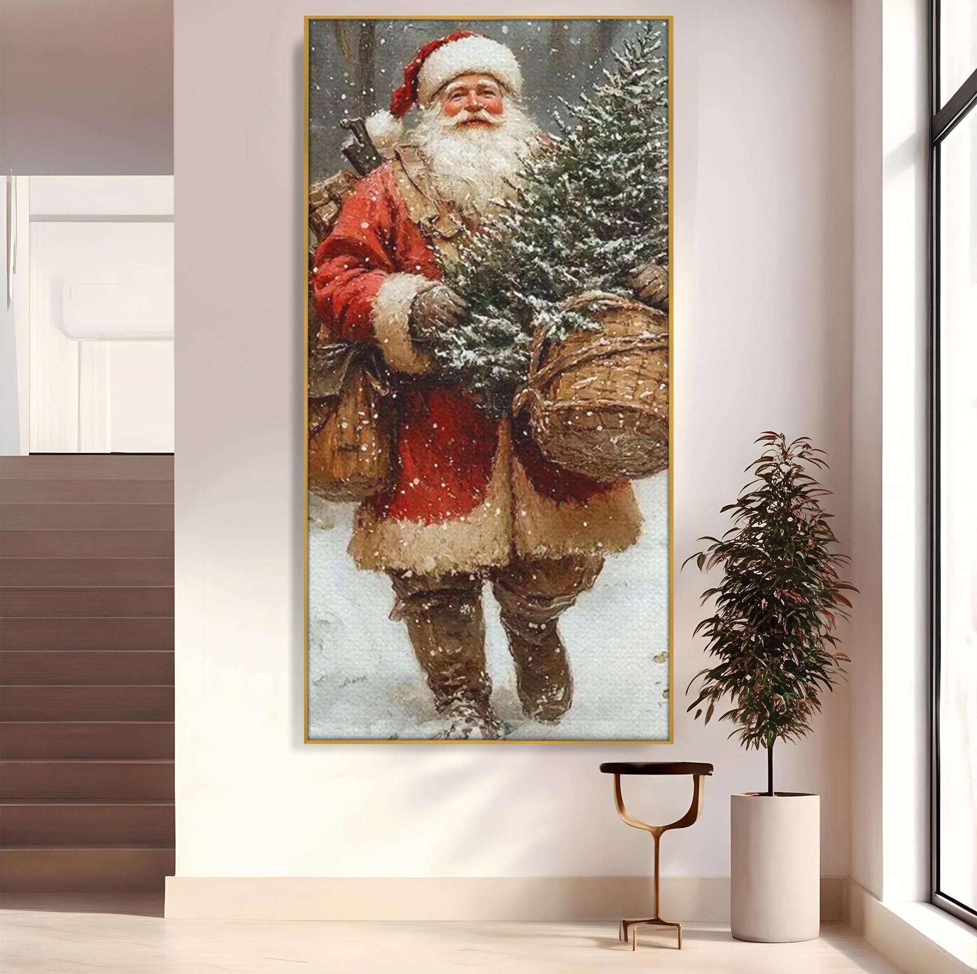 Tablou Canvas Premium LuxCanva® PI1087, Bradul lui Mos Craciun, Iarna, Cos, Desaga, Cadouri, Living, Sarbatori, Culori Vibrante
