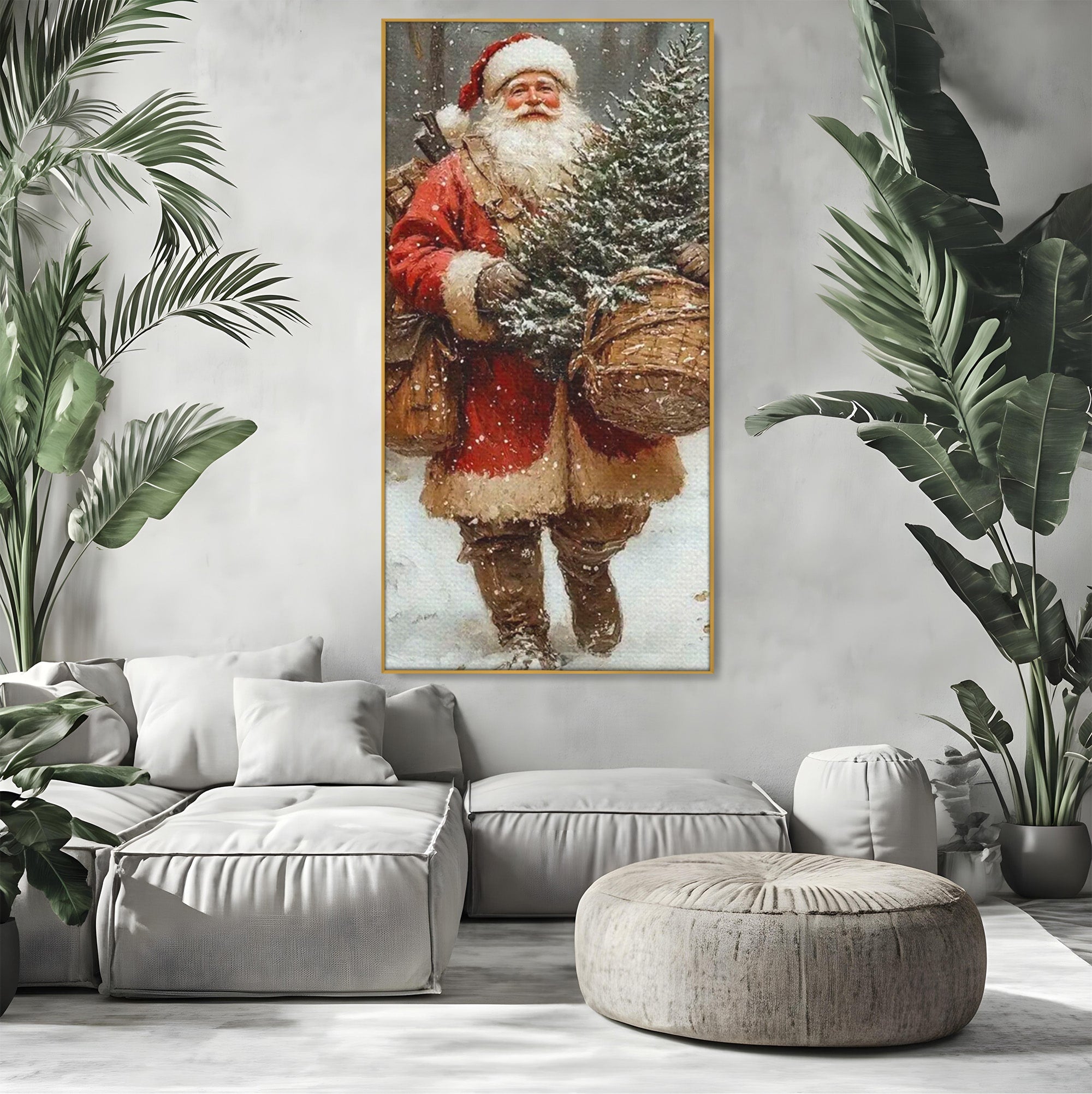Tablou Canvas Premium LuxCanva® PI1087, Bradul lui Mos Craciun, Iarna, Cos, Desaga, Cadouri, Living, Sarbatori, Culori Vibrante
