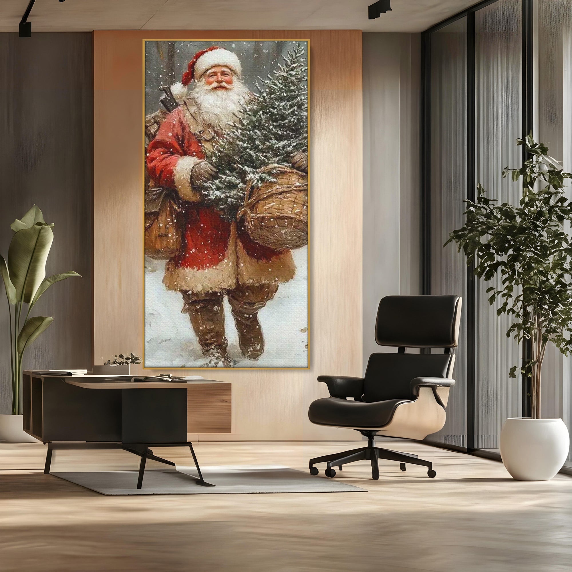 Tablou Canvas Premium LuxCanva® PI1087, Bradul lui Mos Craciun, Iarna, Cos, Desaga, Cadouri, Living, Sarbatori, Culori Vibrante