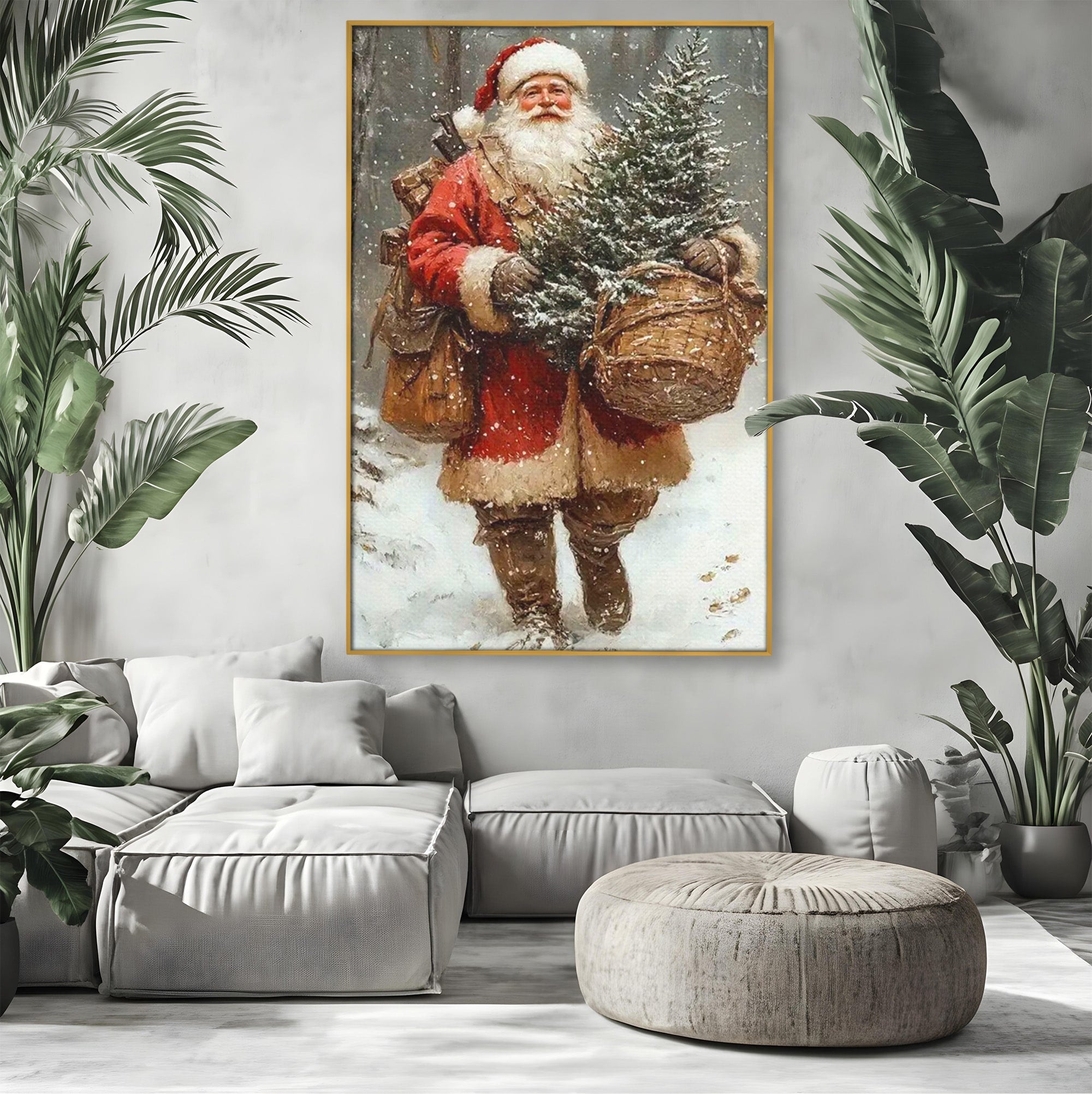 Tablou Canvas Premium LuxCanva® PI1087, Bradul lui Mos Craciun, Iarna, Cos, Desaga, Cadouri, Living, Sarbatori, Culori Vibrante