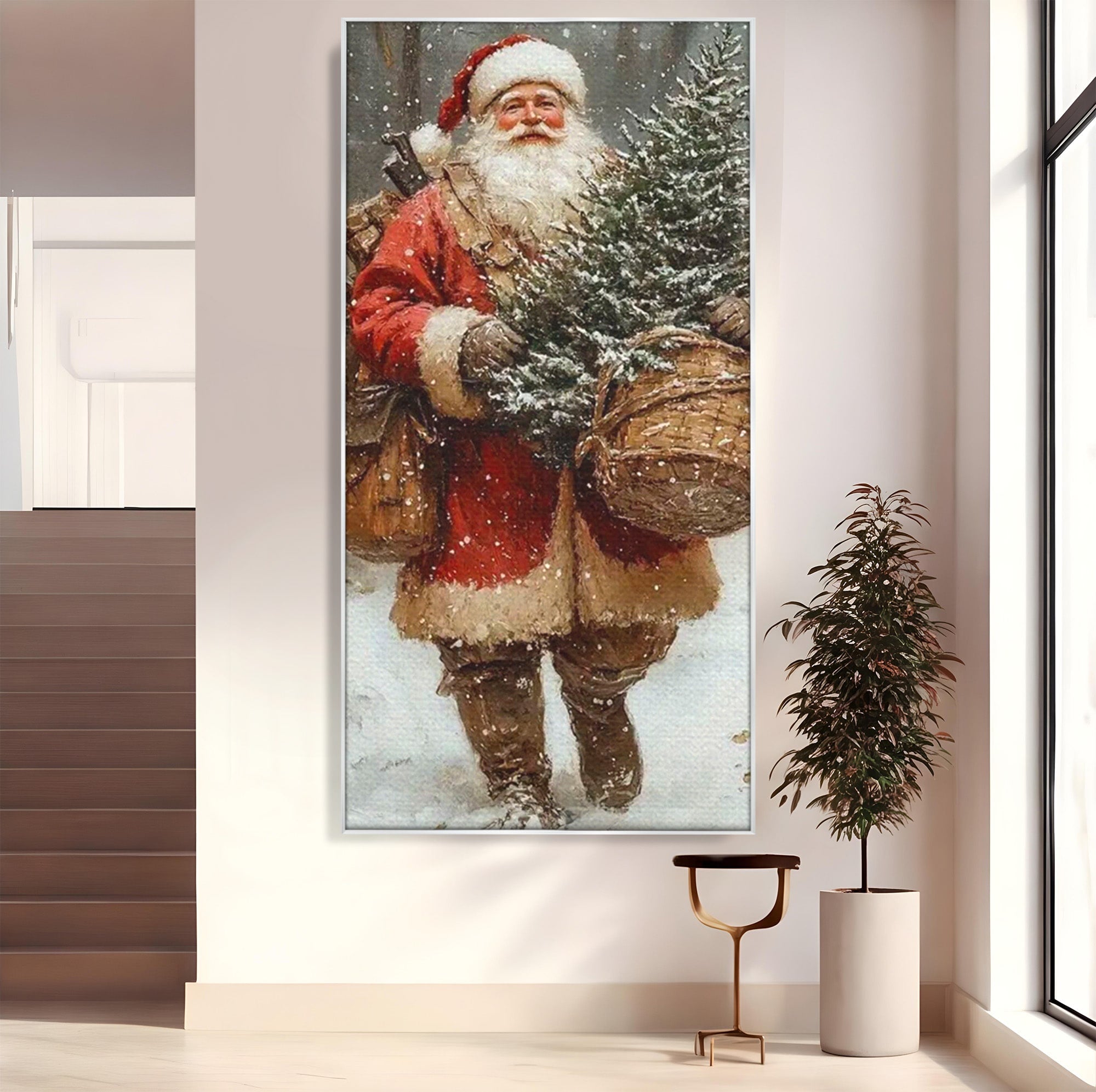 Tablou Canvas Premium LuxCanva® PI1087, Bradul lui Mos Craciun, Iarna, Cos, Desaga, Cadouri, Living, Sarbatori, Culori Vibrante