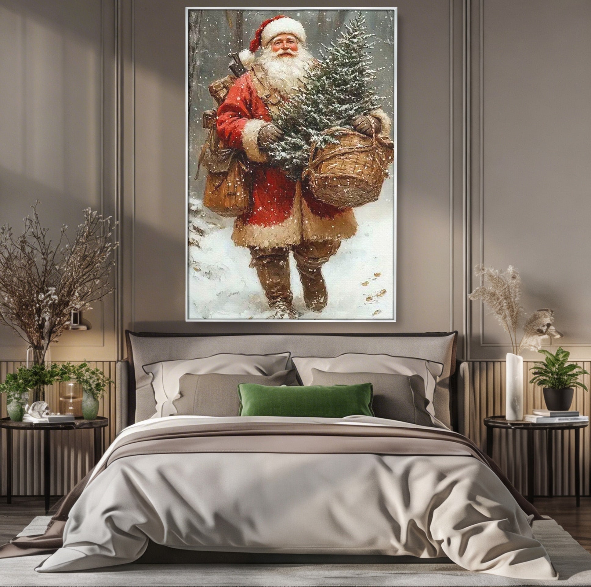 Tablou Canvas Premium LuxCanva® PI1087, Bradul lui Mos Craciun, Iarna, Cos, Desaga, Cadouri, Living, Sarbatori, Culori Vibrante