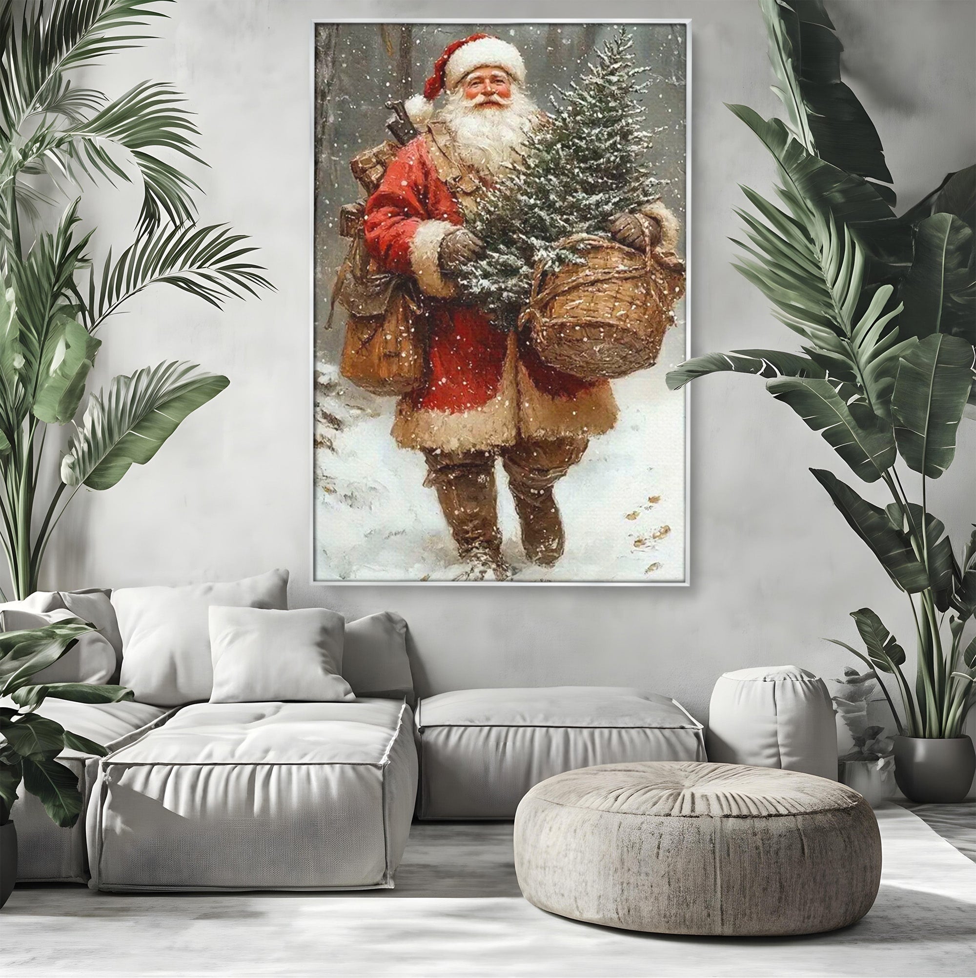 Tablou Canvas Premium LuxCanva® PI1087, Bradul lui Mos Craciun, Iarna, Cos, Desaga, Cadouri, Living, Sarbatori, Culori Vibrante