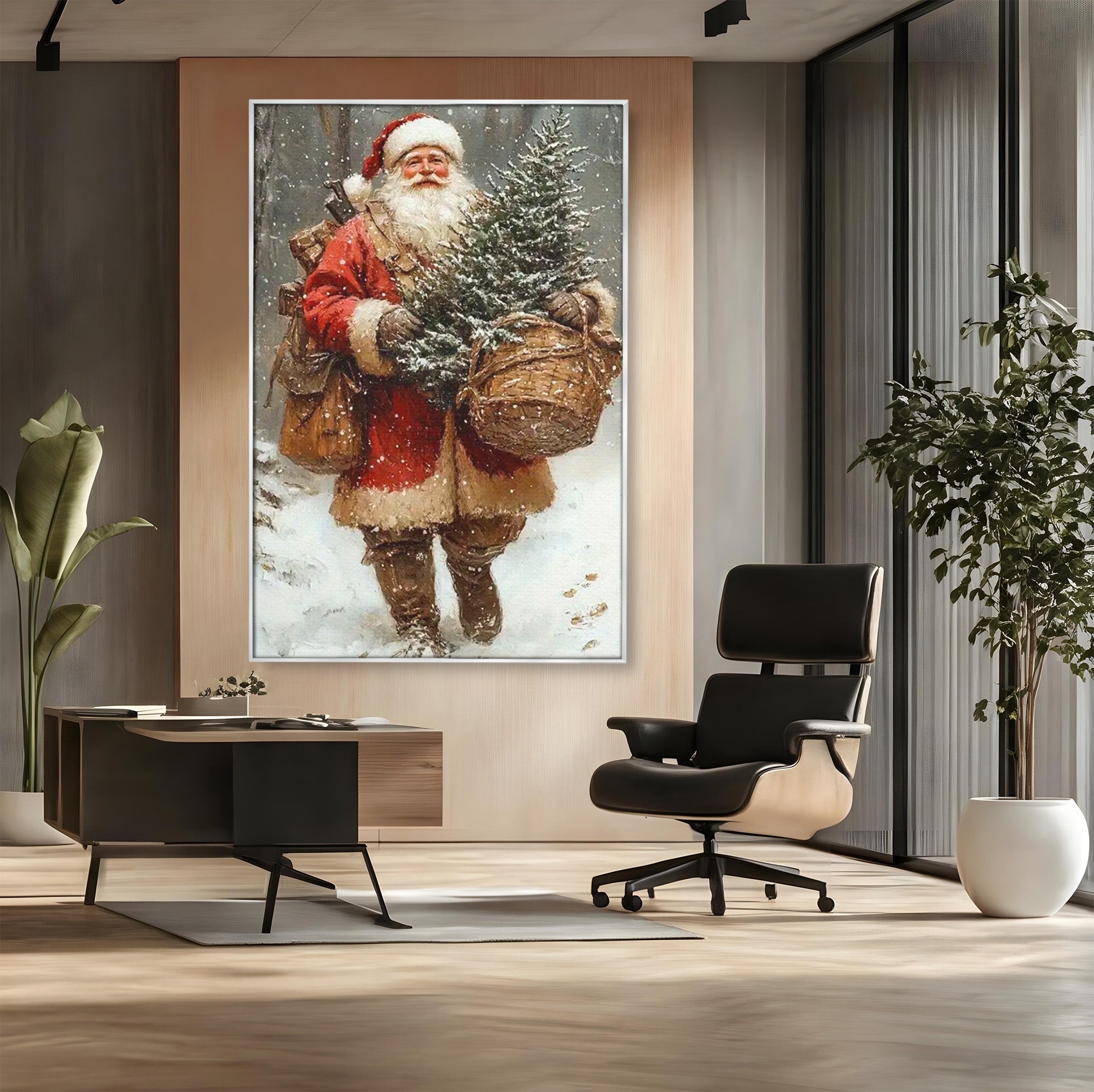 Tablou Canvas Premium LuxCanva® PI1087, Bradul lui Mos Craciun, Iarna, Cos, Desaga, Cadouri, Living, Sarbatori, Culori Vibrante