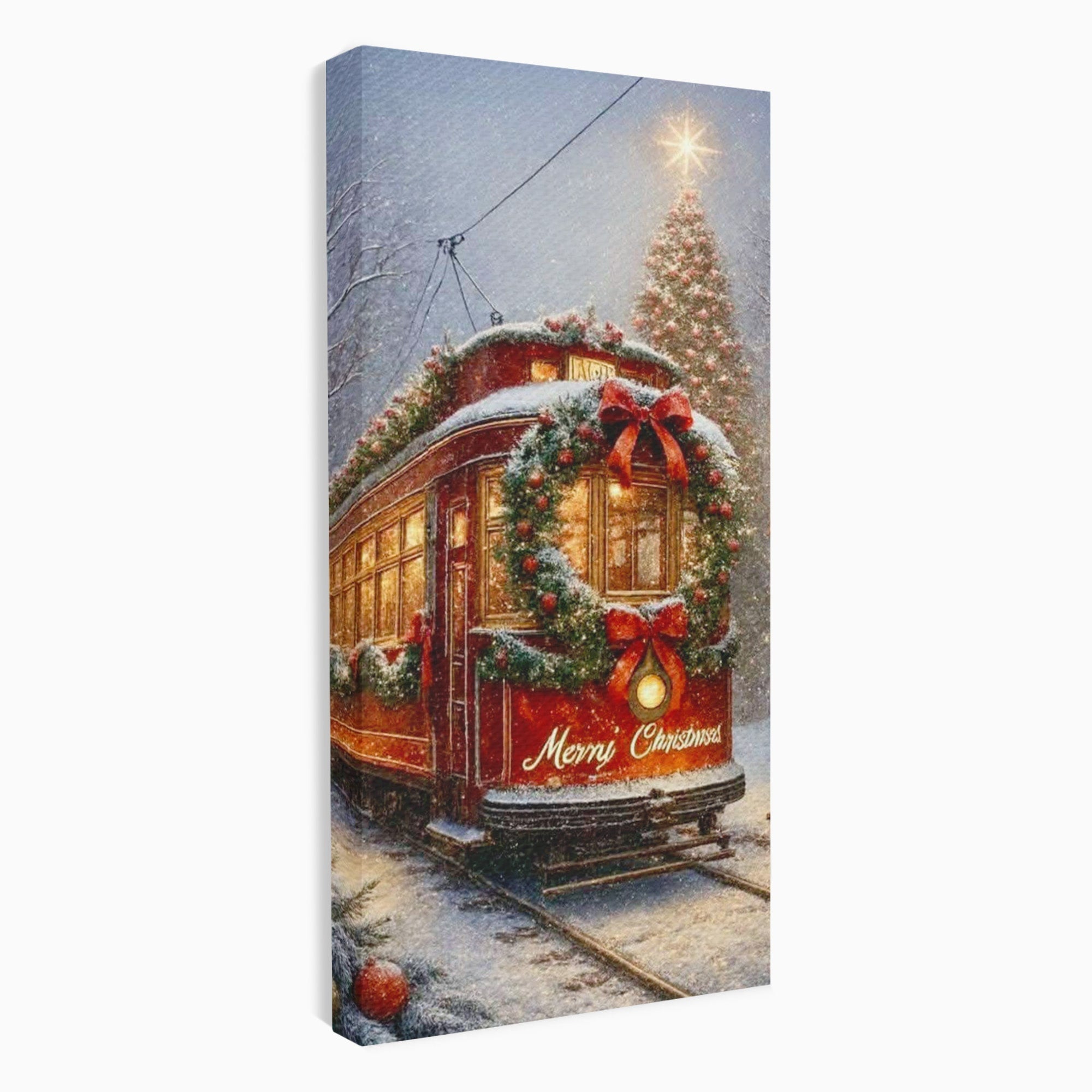 Tablou Canvas Premium LuxCanva® PI1088, Tramvaiul De Craciun, Calatorie, Craciun, Iarna, Decoratiuni, Living, Culori Vibrante