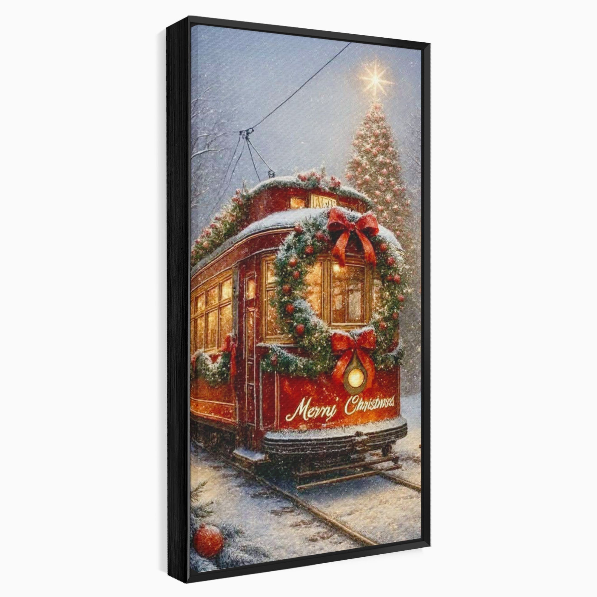 Tablou Canvas Premium LuxCanva® PI1088, Tramvaiul De Craciun, Calatorie, Craciun, Iarna, Decoratiuni, Living, Culori Vibrante