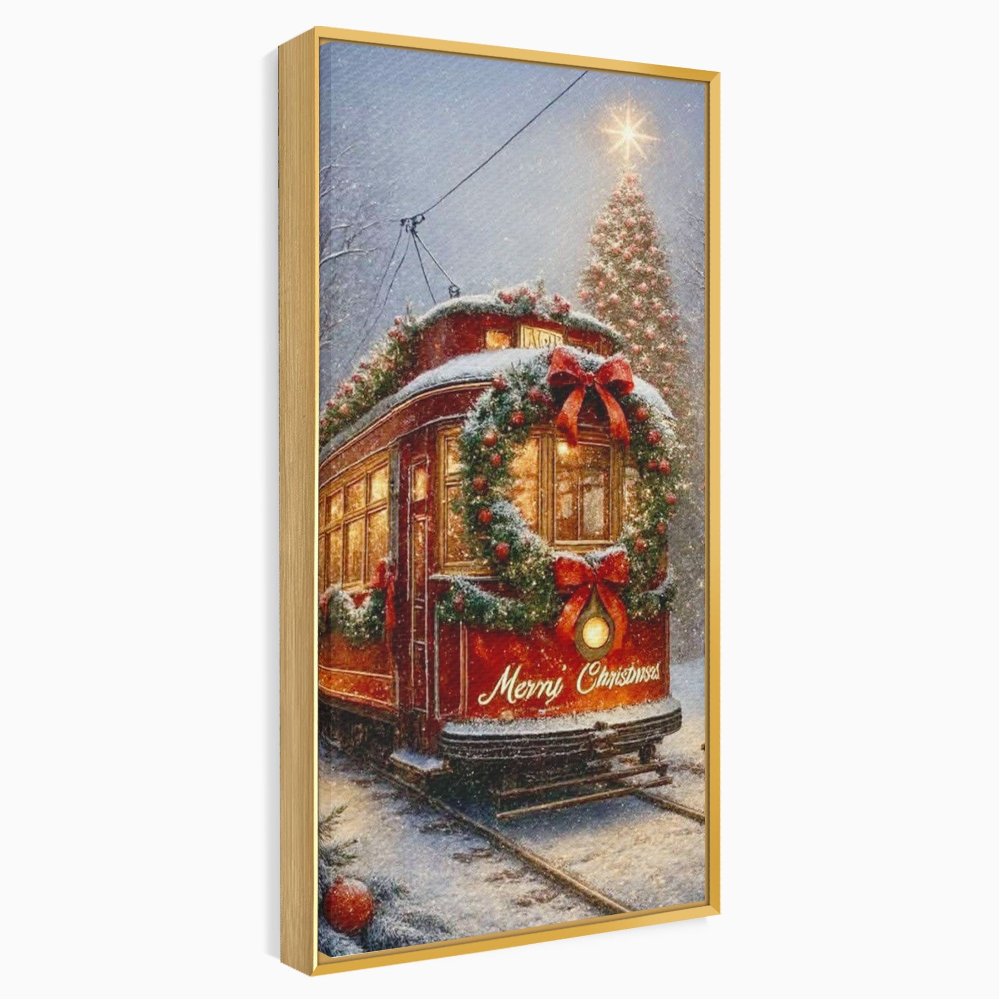 Tablou Canvas Premium LuxCanva® PI1088, Tramvaiul De Craciun, Calatorie, Craciun, Iarna, Decoratiuni, Living, Culori Vibrante