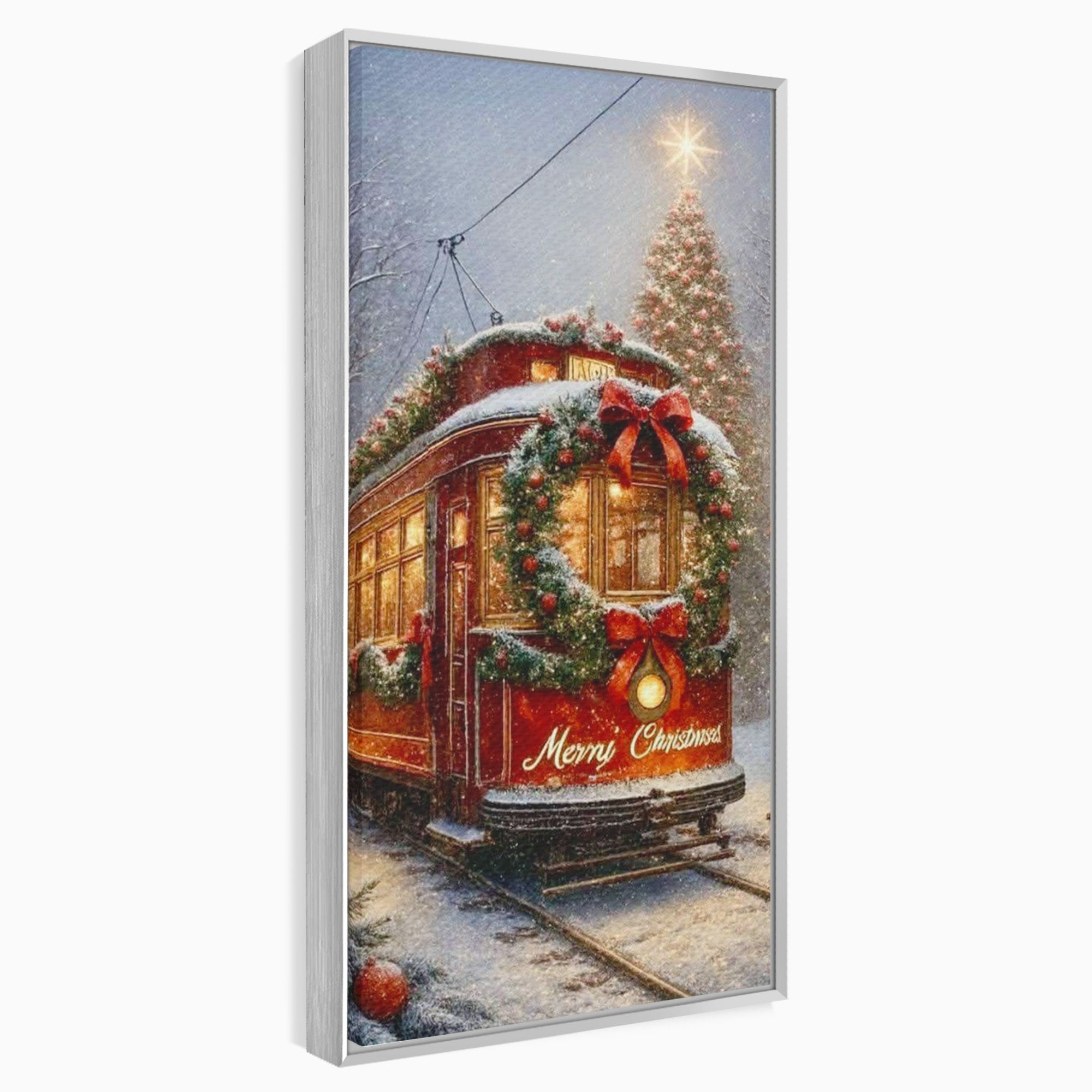 Tablou Canvas Premium LuxCanva® PI1088, Tramvaiul De Craciun, Calatorie, Craciun, Iarna, Decoratiuni, Living, Culori Vibrante