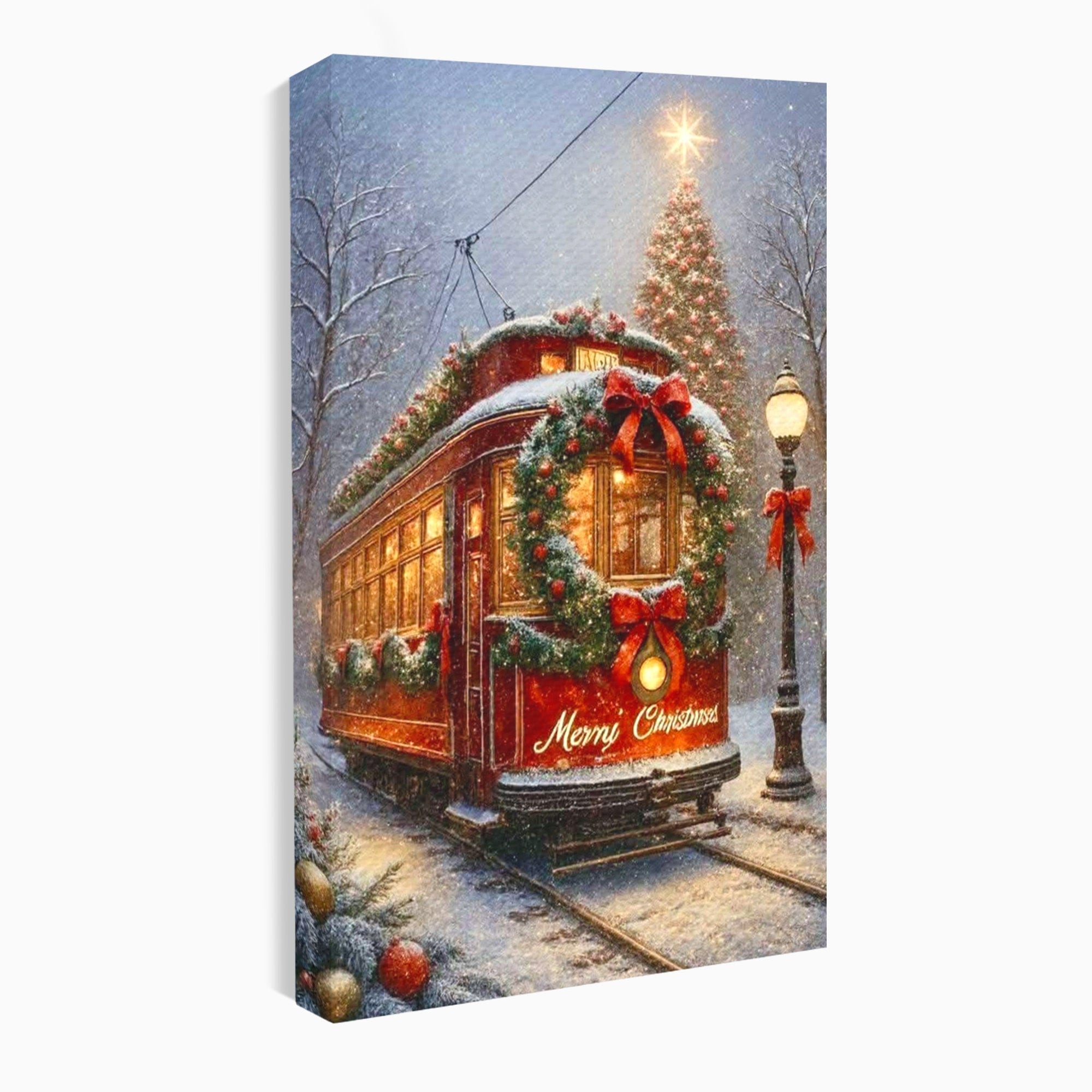 Tablou Canvas Premium LuxCanva® PI1088, Tramvaiul De Craciun, Calatorie, Craciun, Iarna, Decoratiuni, Living, Culori Vibrante